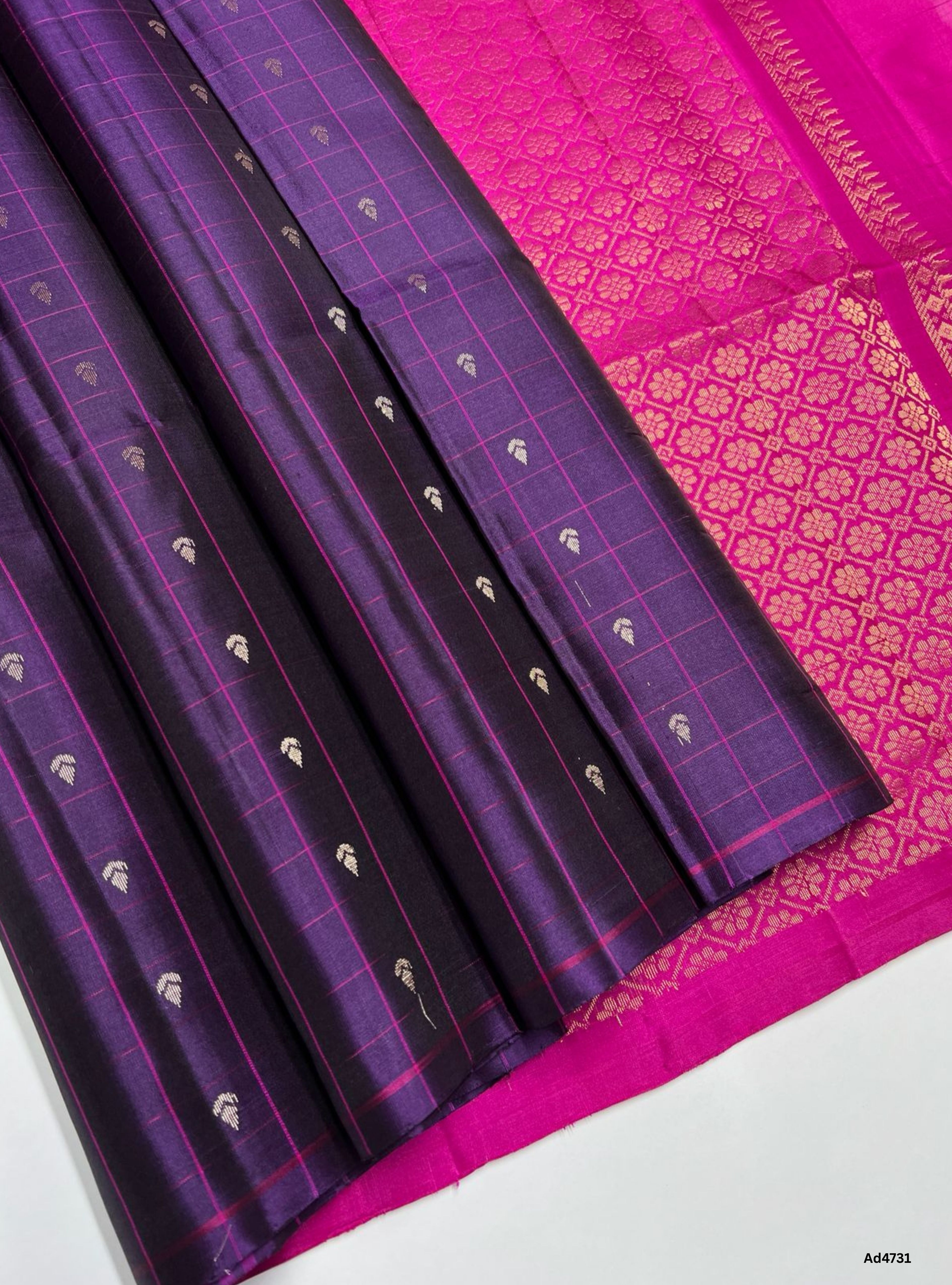 Plum & Rani Pink - Checkerd Soft Silk Saree