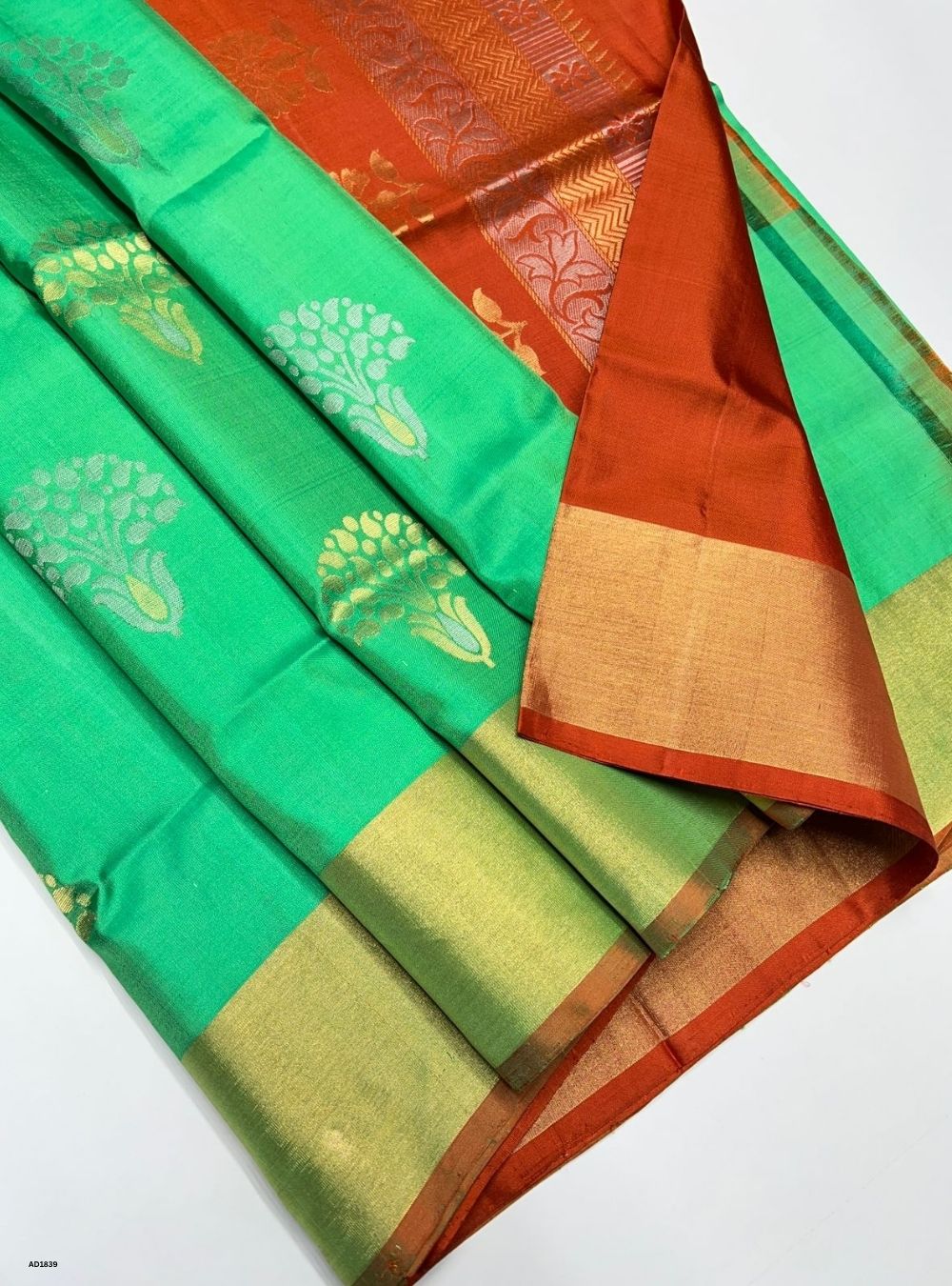 Green & Orange -  Soft Silk Saree