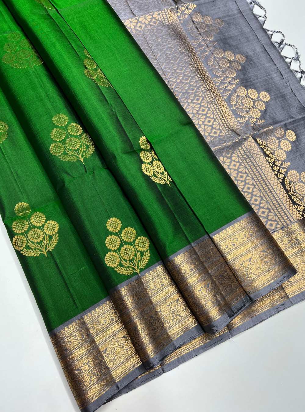 Green & Grey - Soft Silk Saree