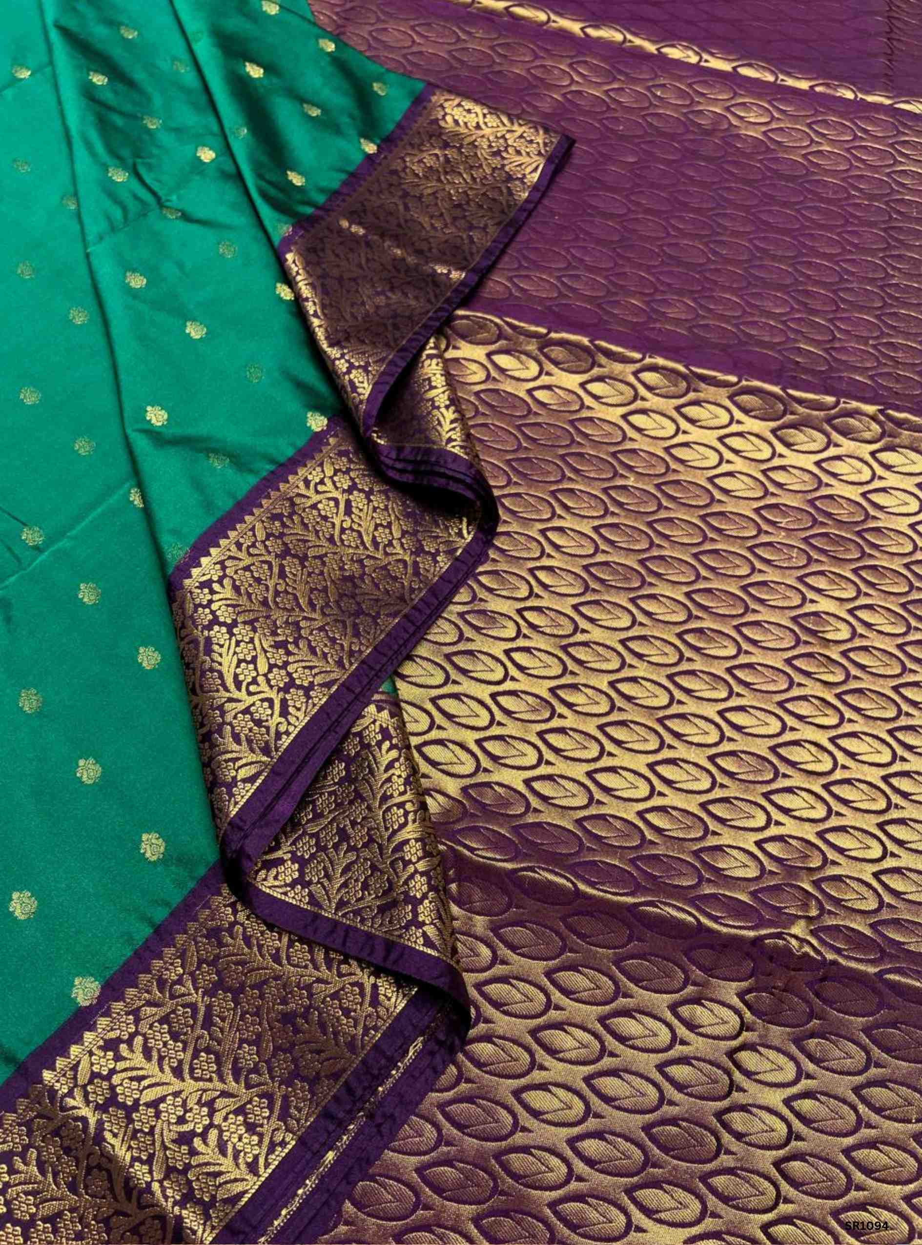Green & Jammun - Semi Silk Saree