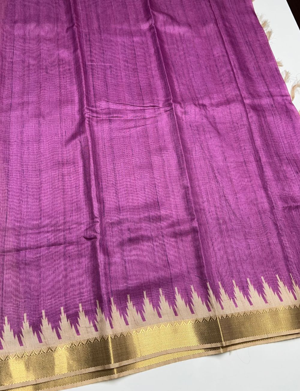 Purple Color -  Plain Semi Tusser Saree