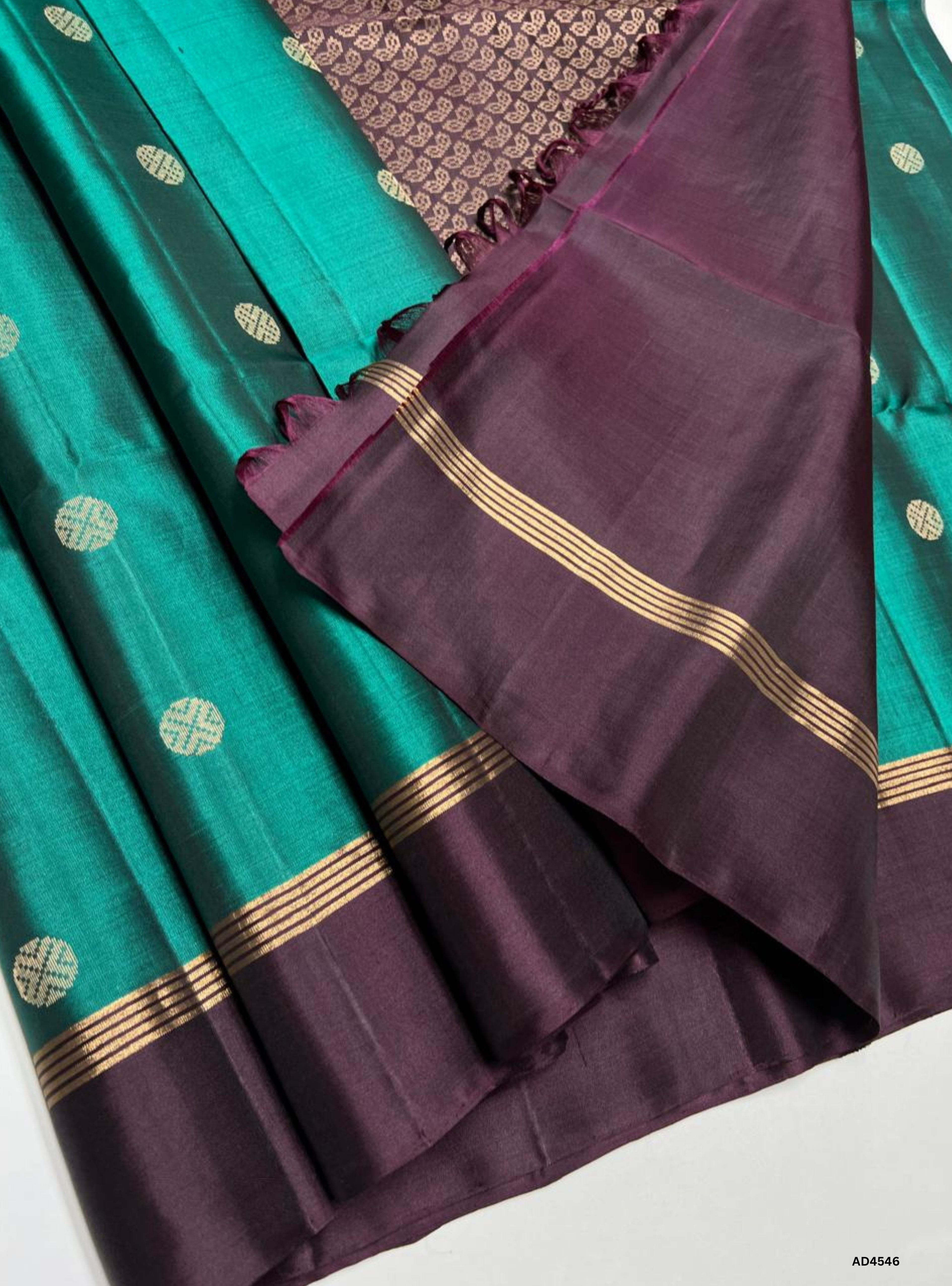 Green & Burgundy - Soft Silk Saree