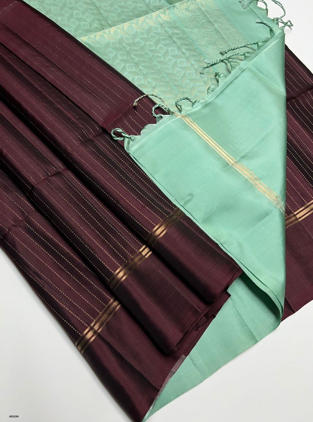 Coffee Brown & Mint Green - Soft Silk Saree