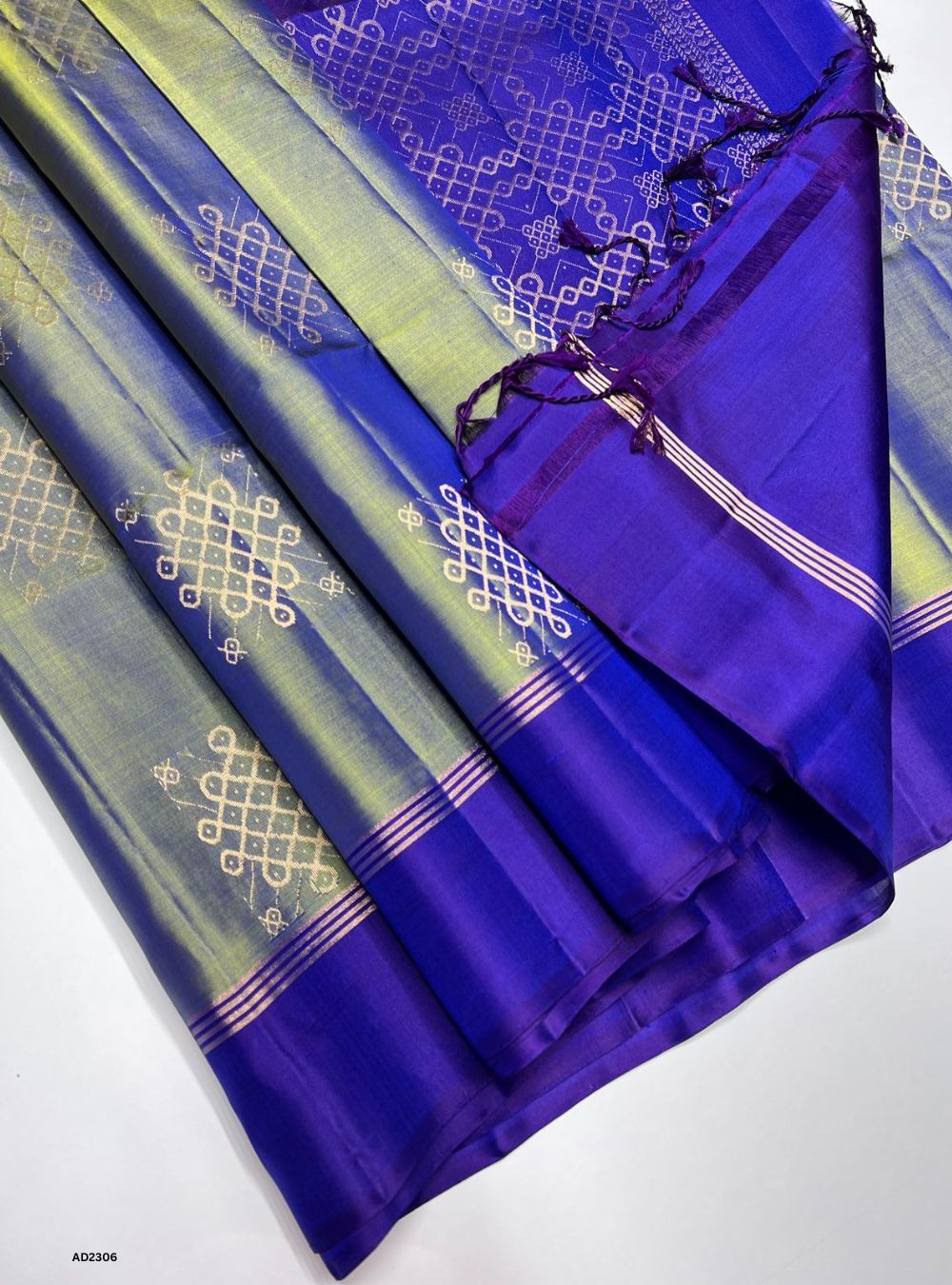 Dual Tone Green & Purple - Kolam Soft Silk Saree