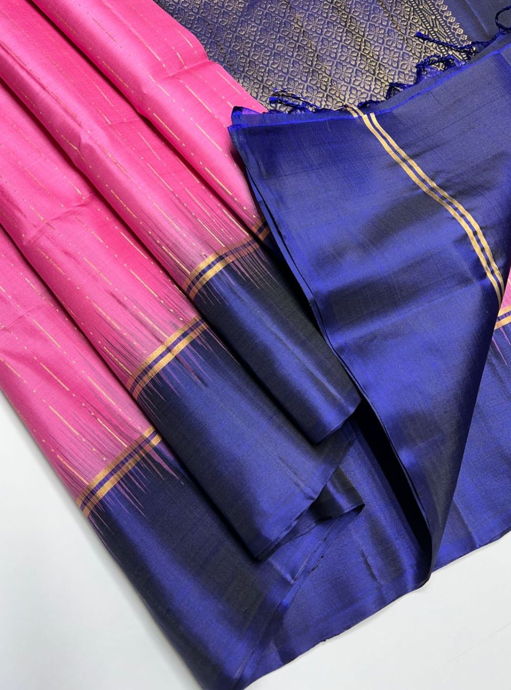 Pink & Navy - Soft Silk Saree