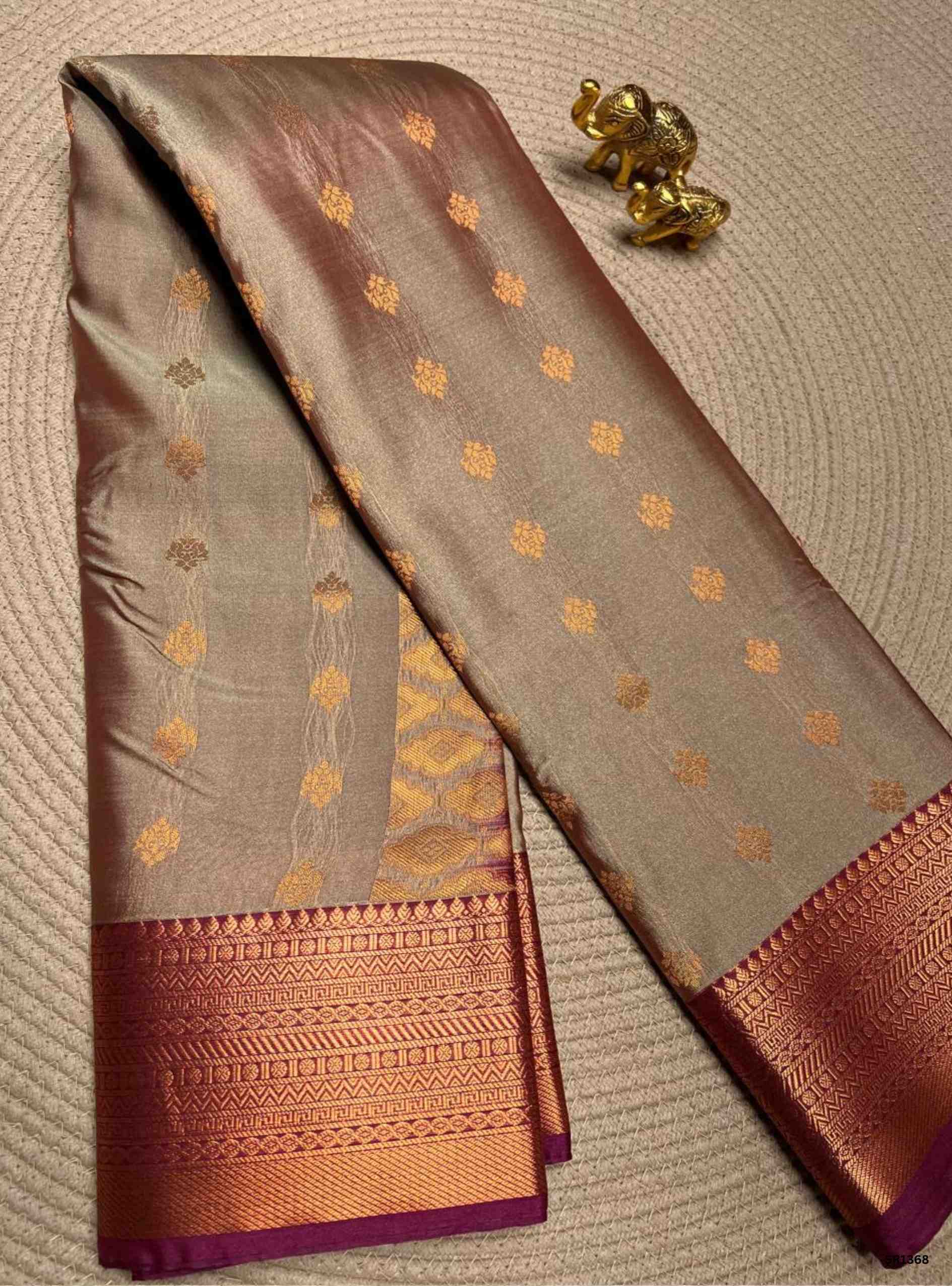 Champagne & magenta - Semi Silk Saree