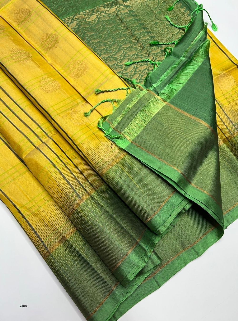 Lime Yellow & Green -  Soft Silk Saree