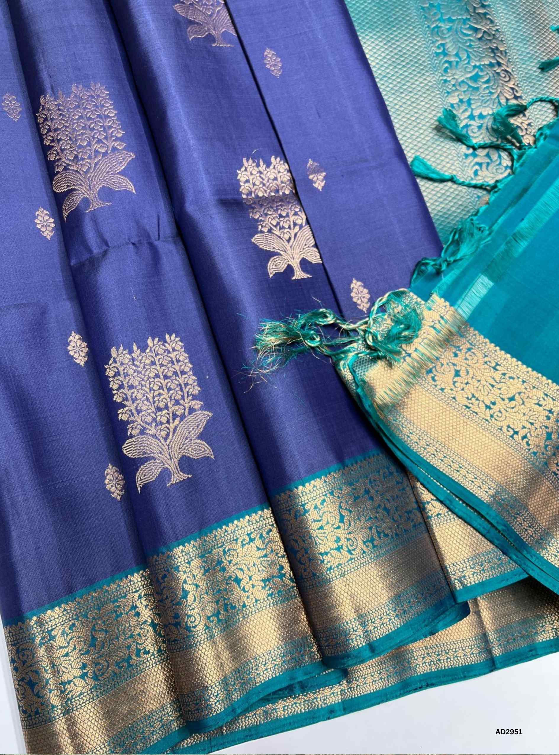 Blue & Rama Green - Soft Silk Saree