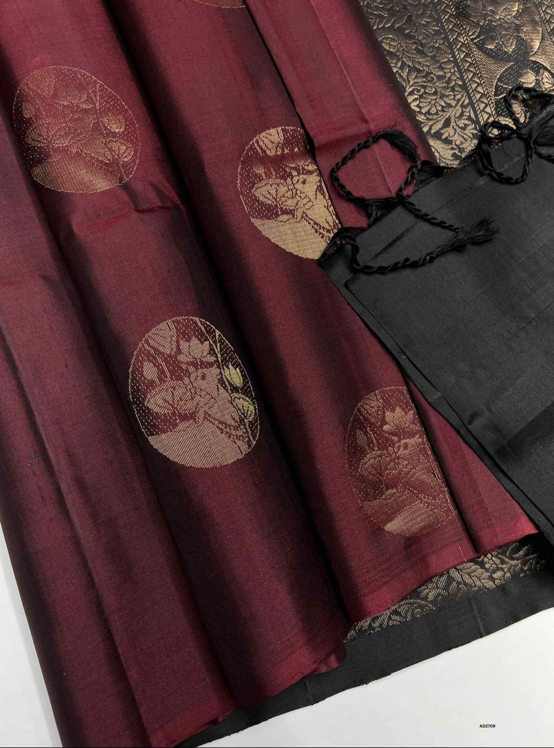 Brown & Black - Soft Silk Saree