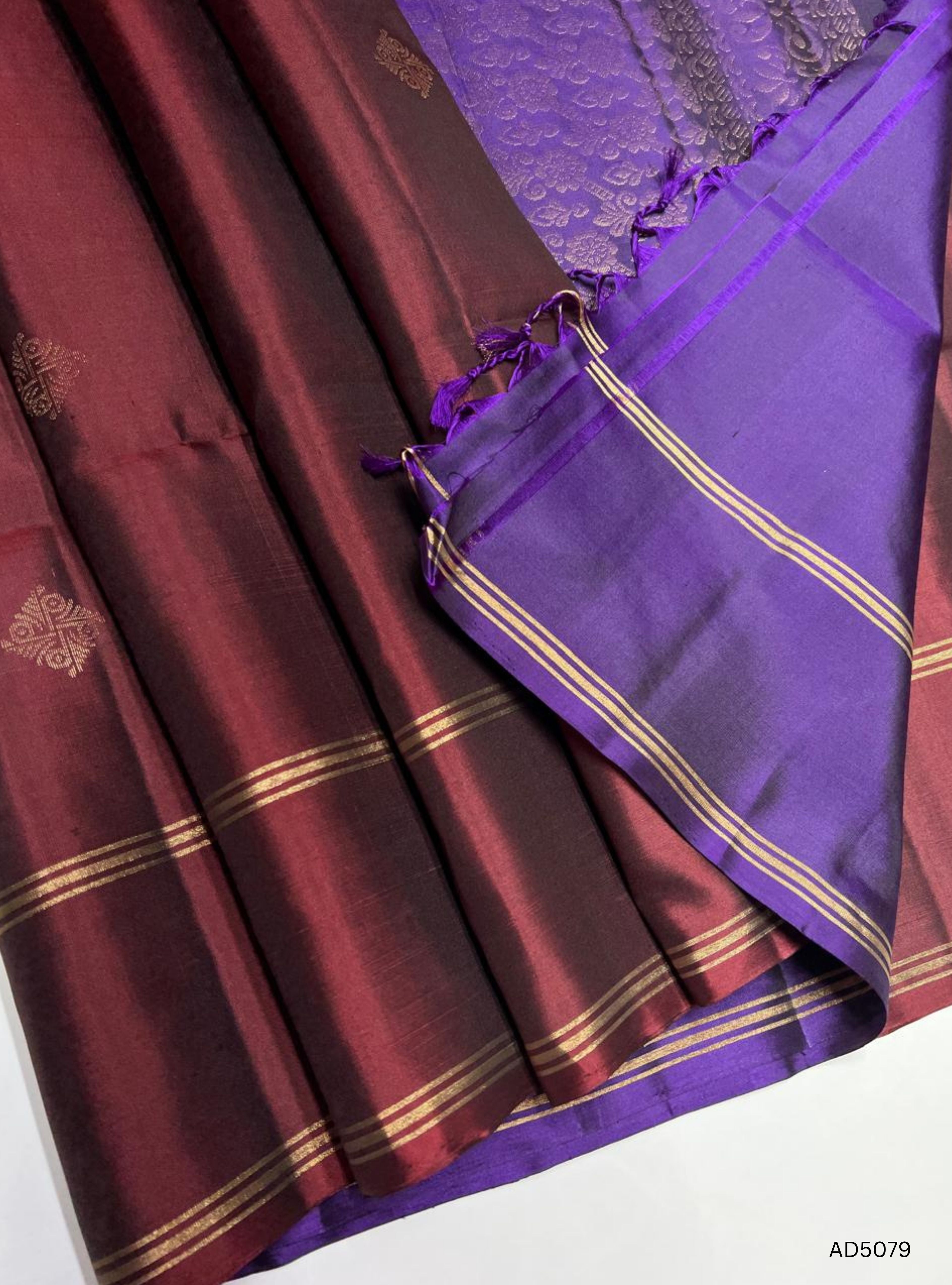 Coffee Brown & Purple - Soft Silk Saree