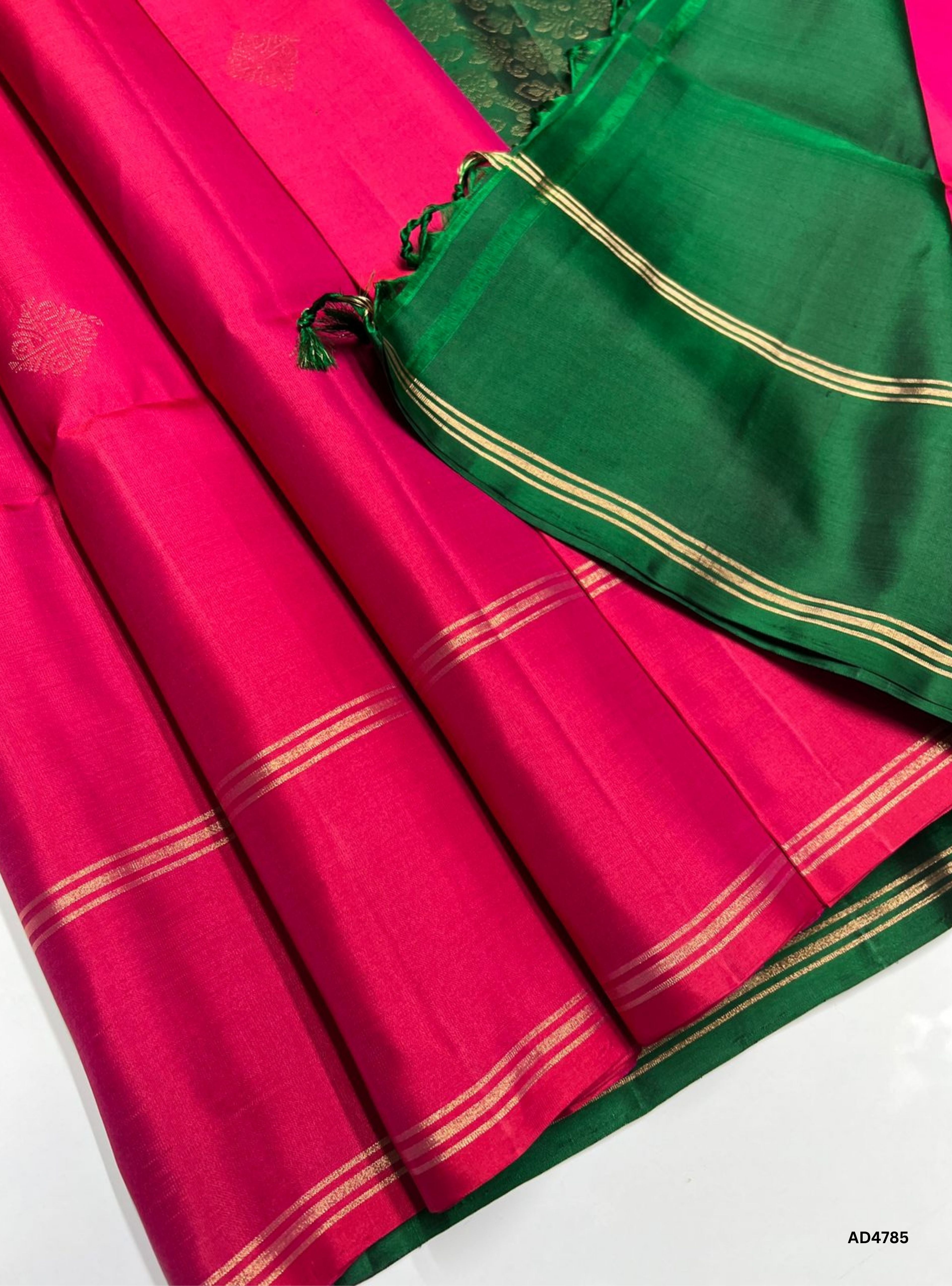 Rani Pink & Green - Soft Silk Saree