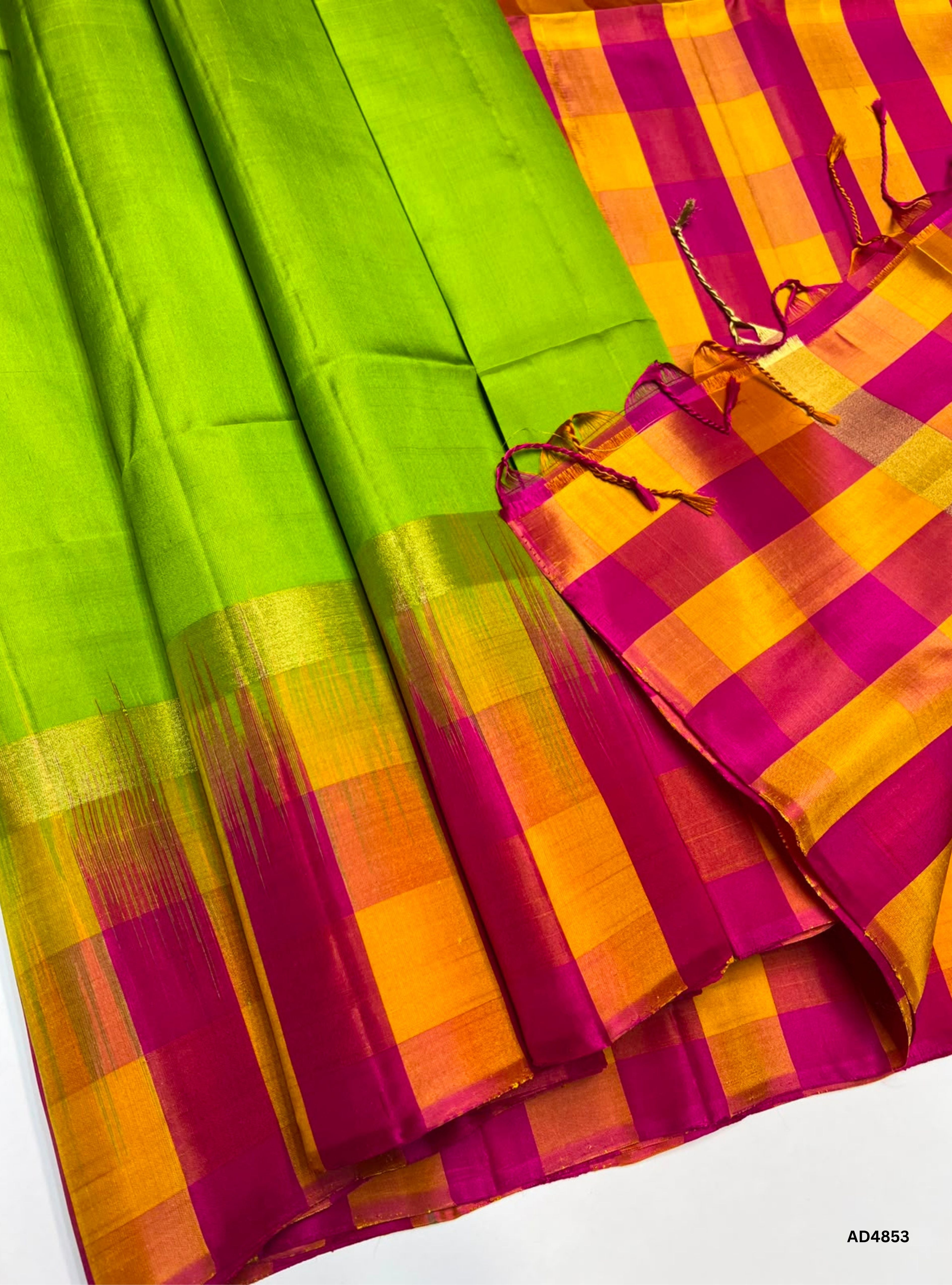 Green , Yellow & Pink - Pazhum Pazhamum Soft Silk Saree