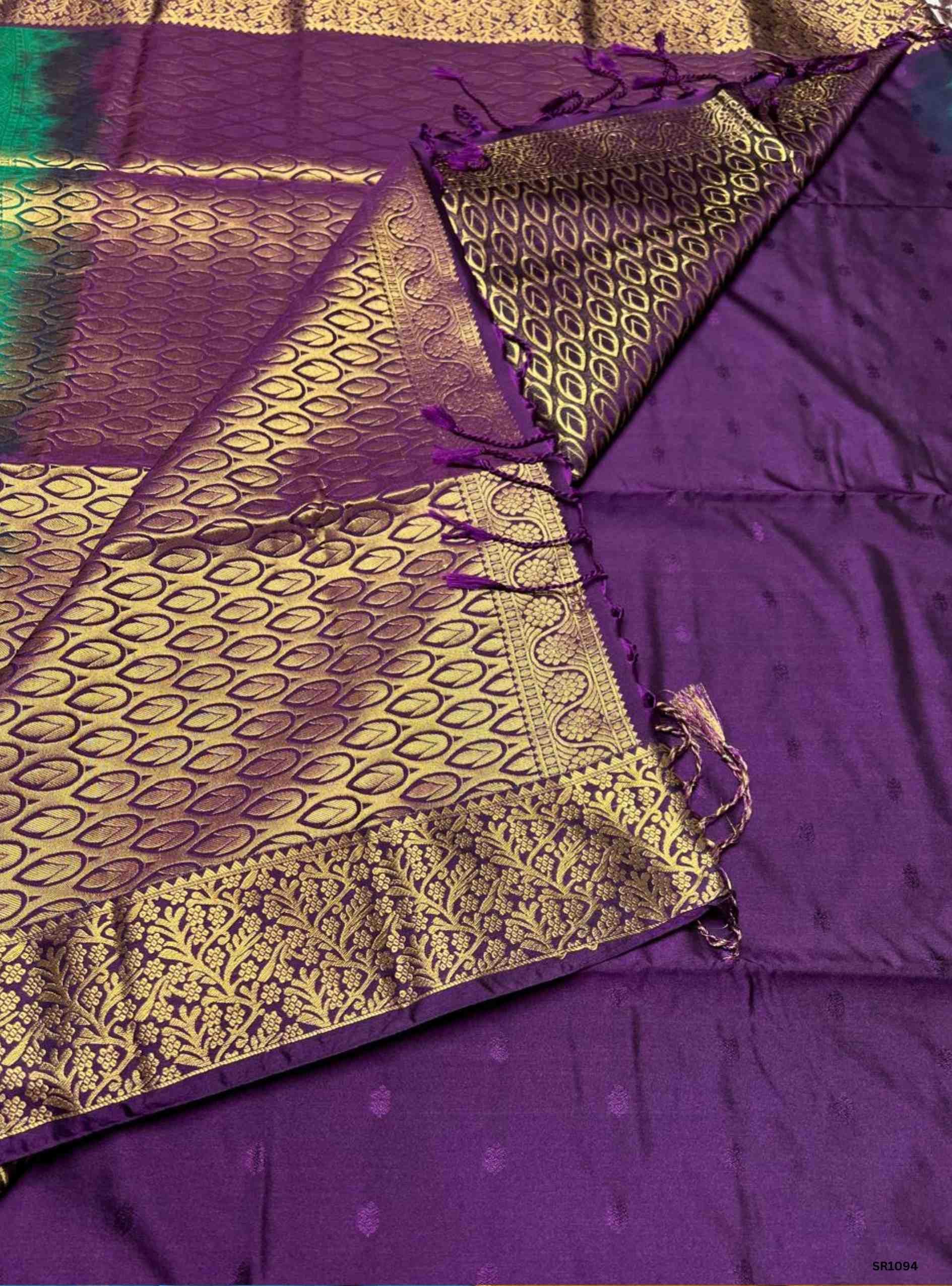Green & Jammun - Semi Silk Saree