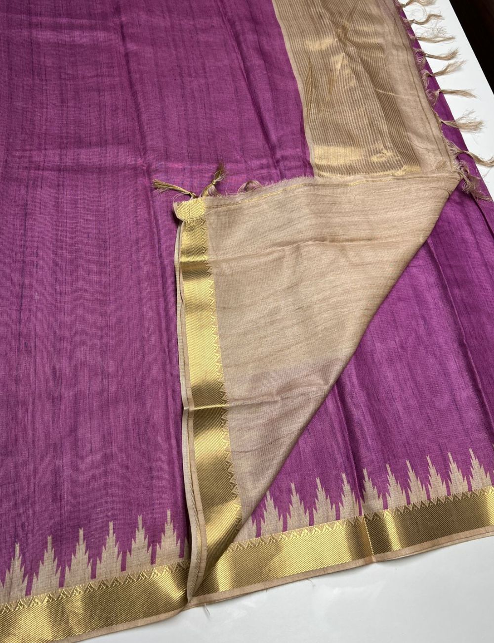 Purple Color -  Plain Semi Tusser Saree