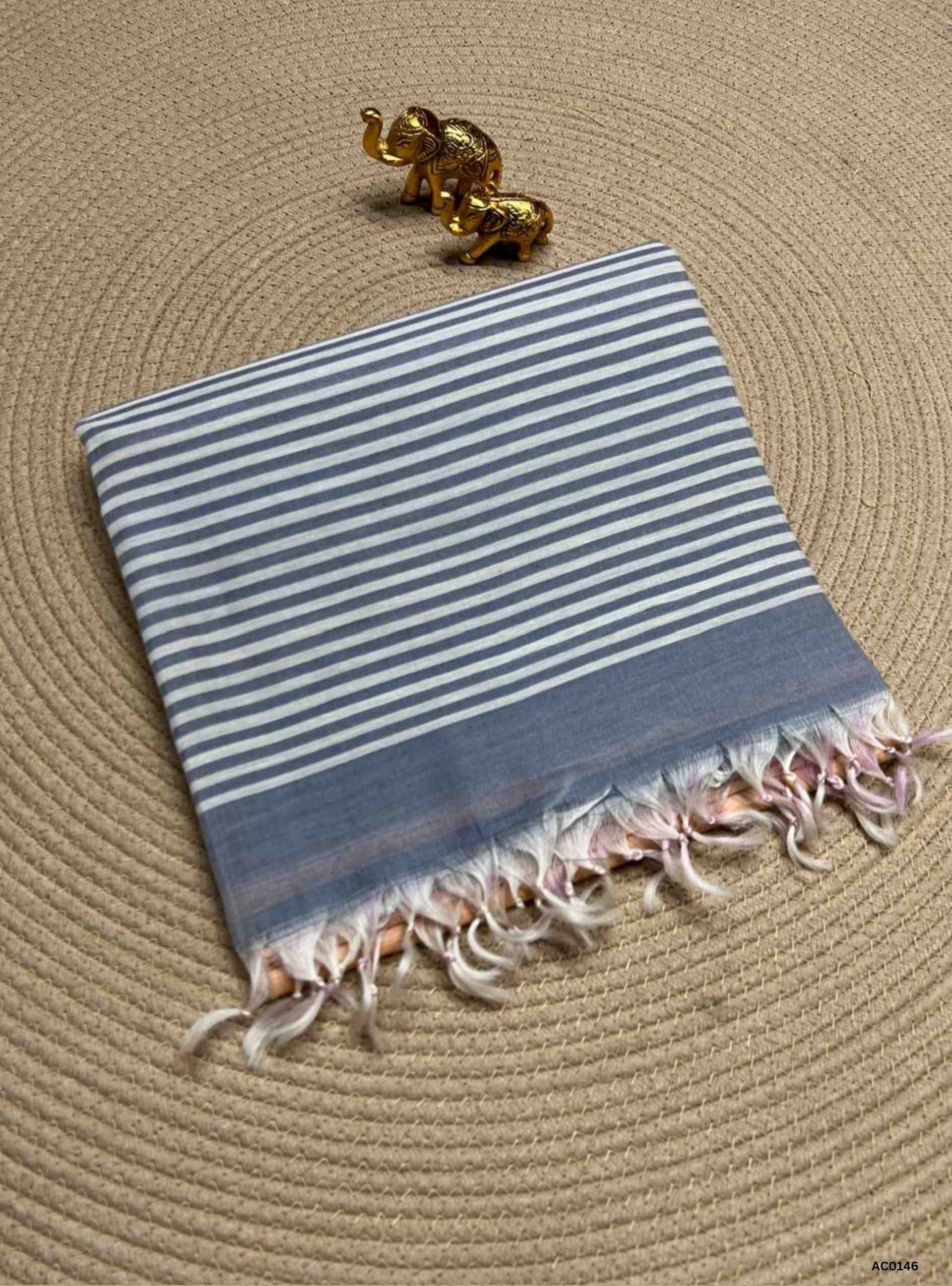 Sandal & Blue - Silk Cotton Saree