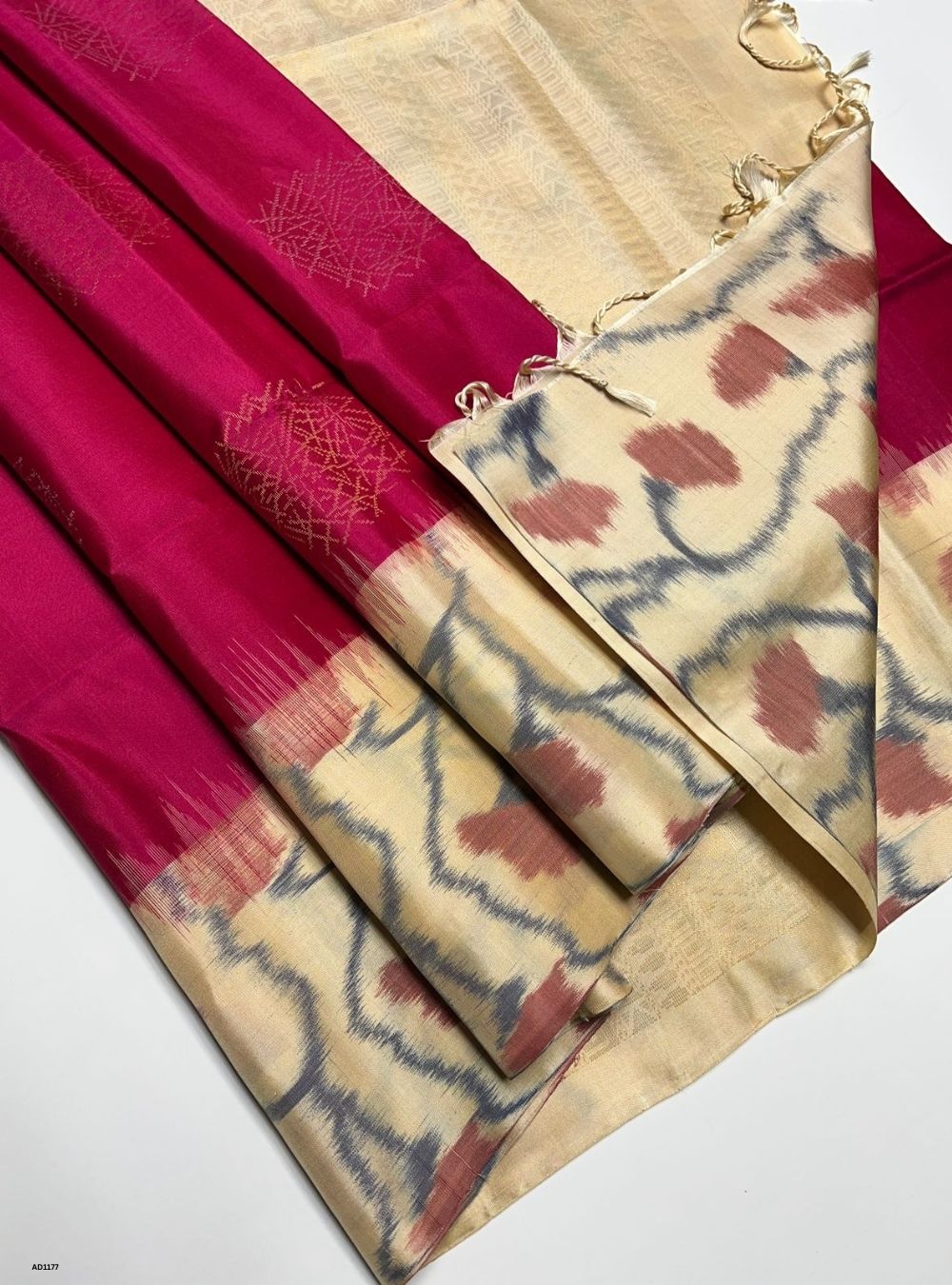 Radish Pink & Cream - Soft Silk Saree