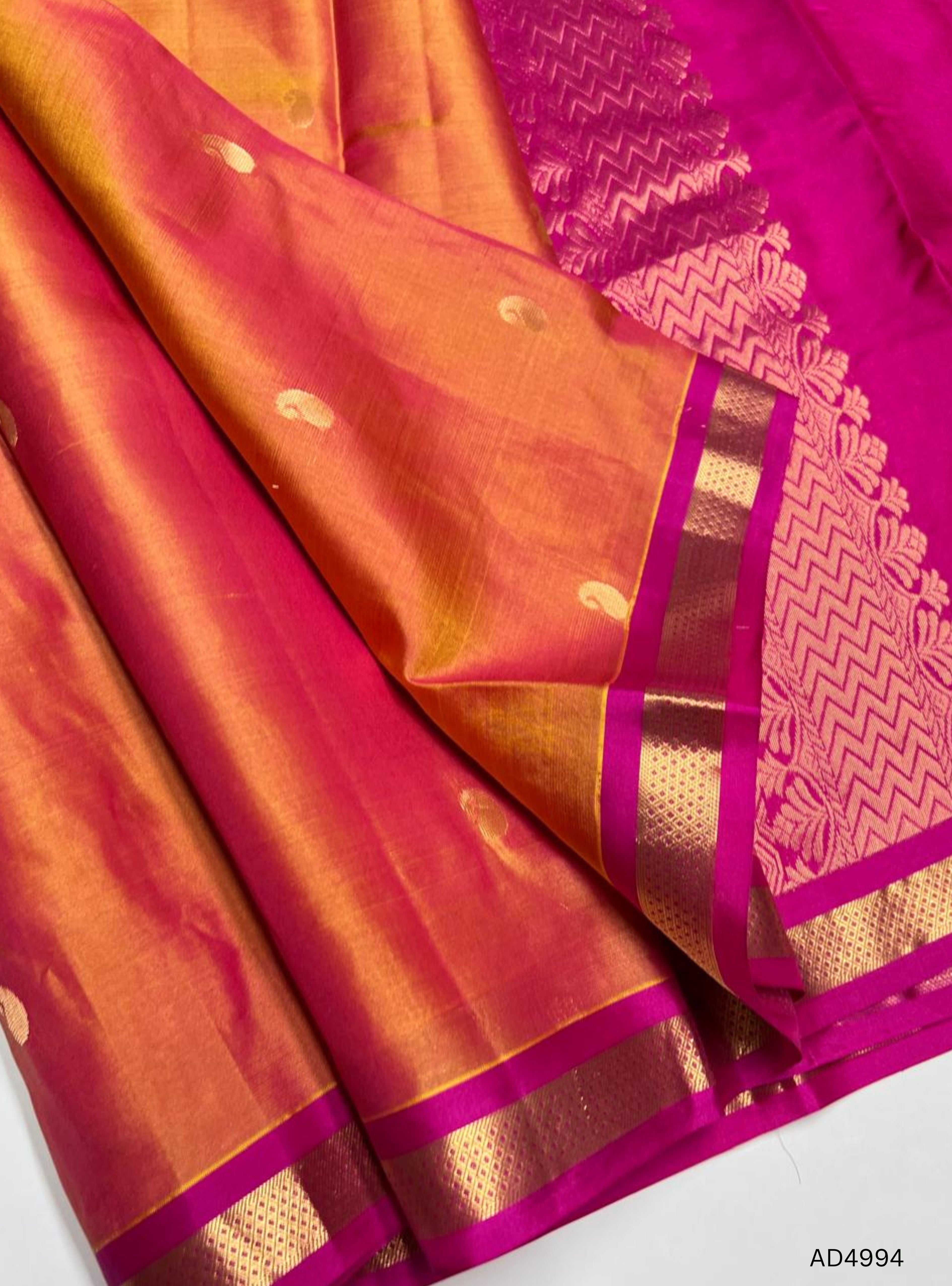 Orangish Pink & Pink - Kanchi Border Soft Silk Saree