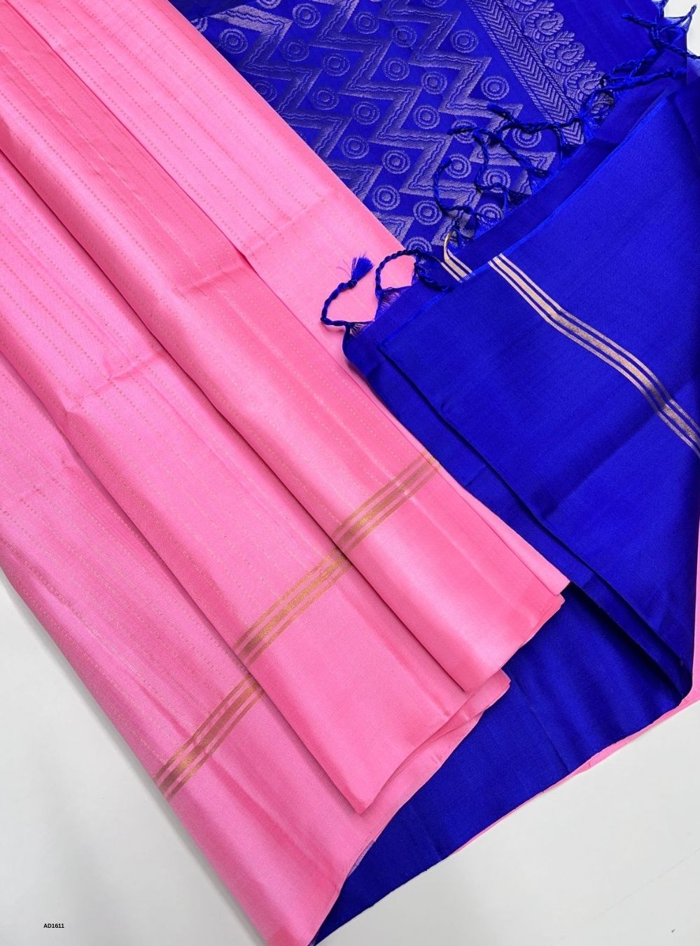 Blush Pink & Royal Blue -  Soft Silk Saree