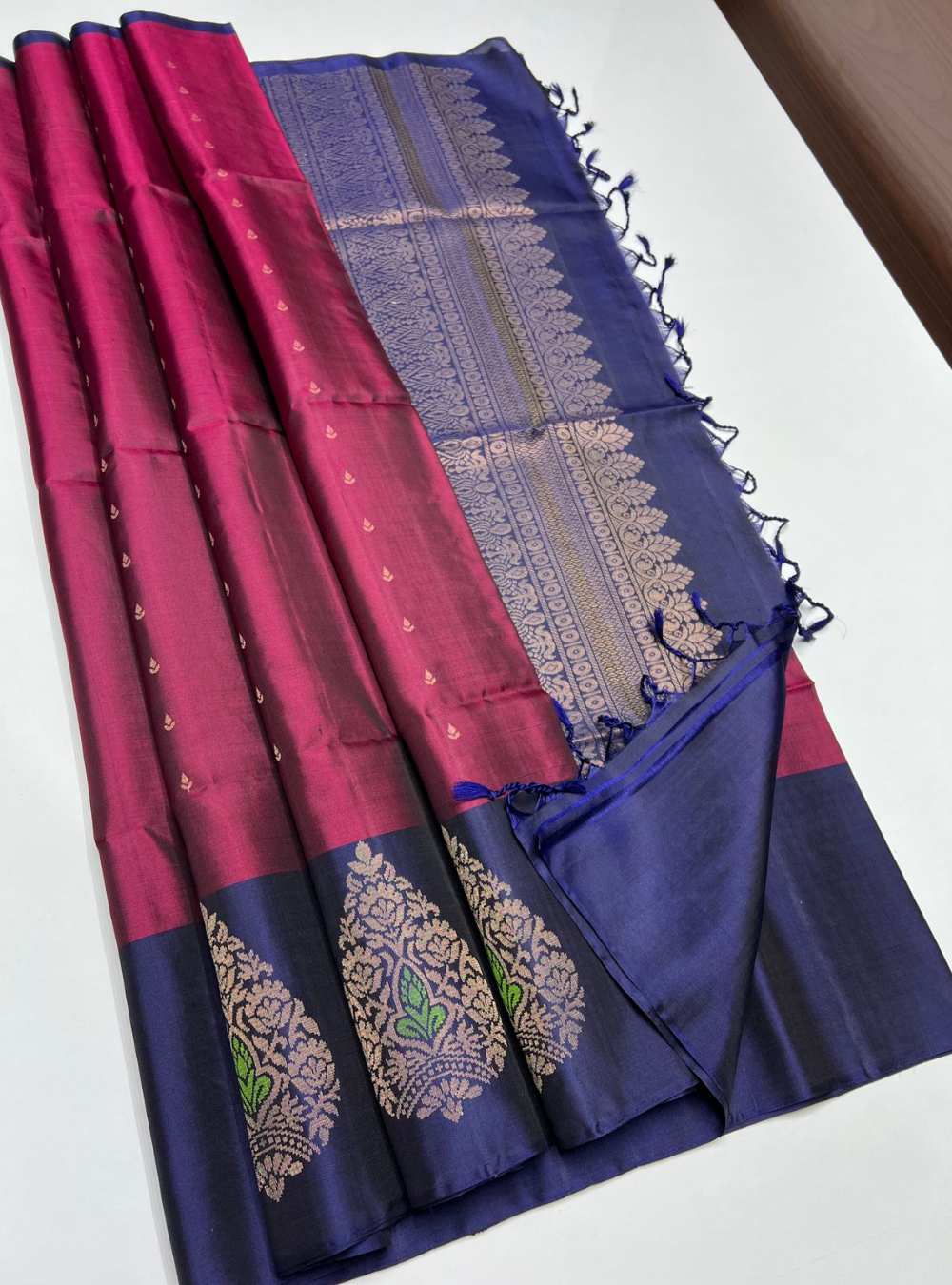 Jammun & Navy - Soft Silk Saree