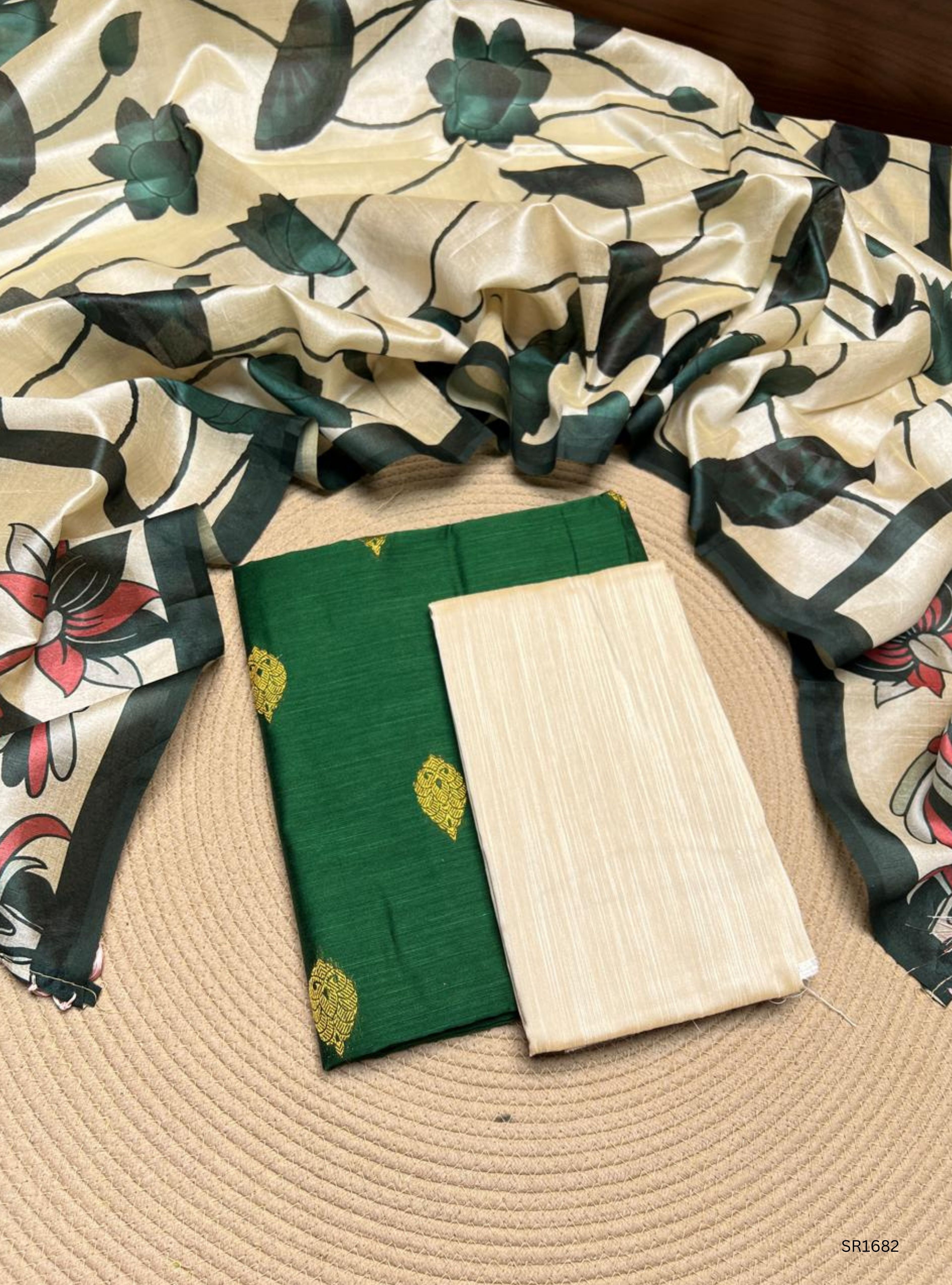 Bottle Green - Raw Silk Unstiched Suit 3 Pc Set