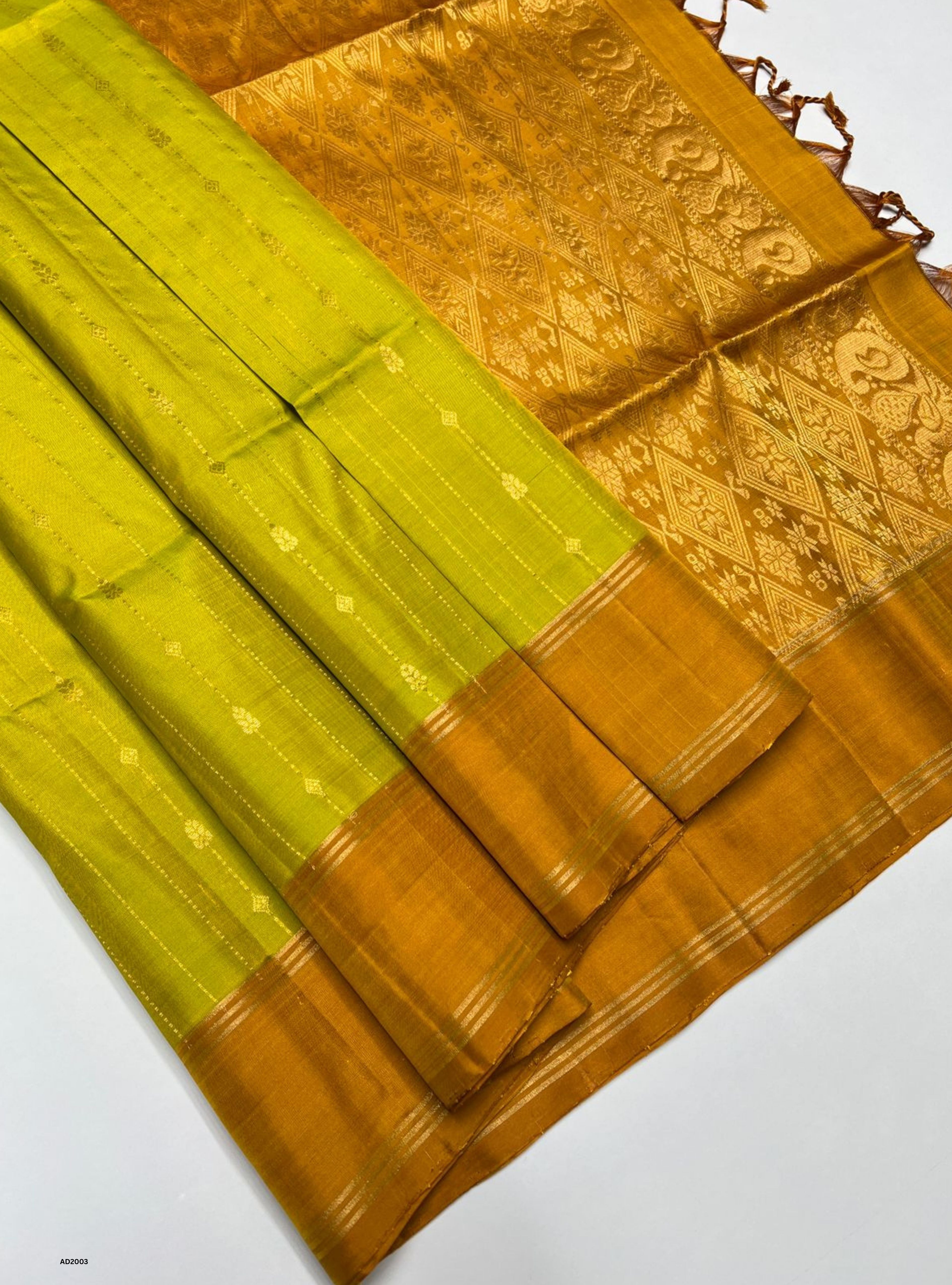 Lime Yellow & Mustard Yellow - Soft Silk Saree