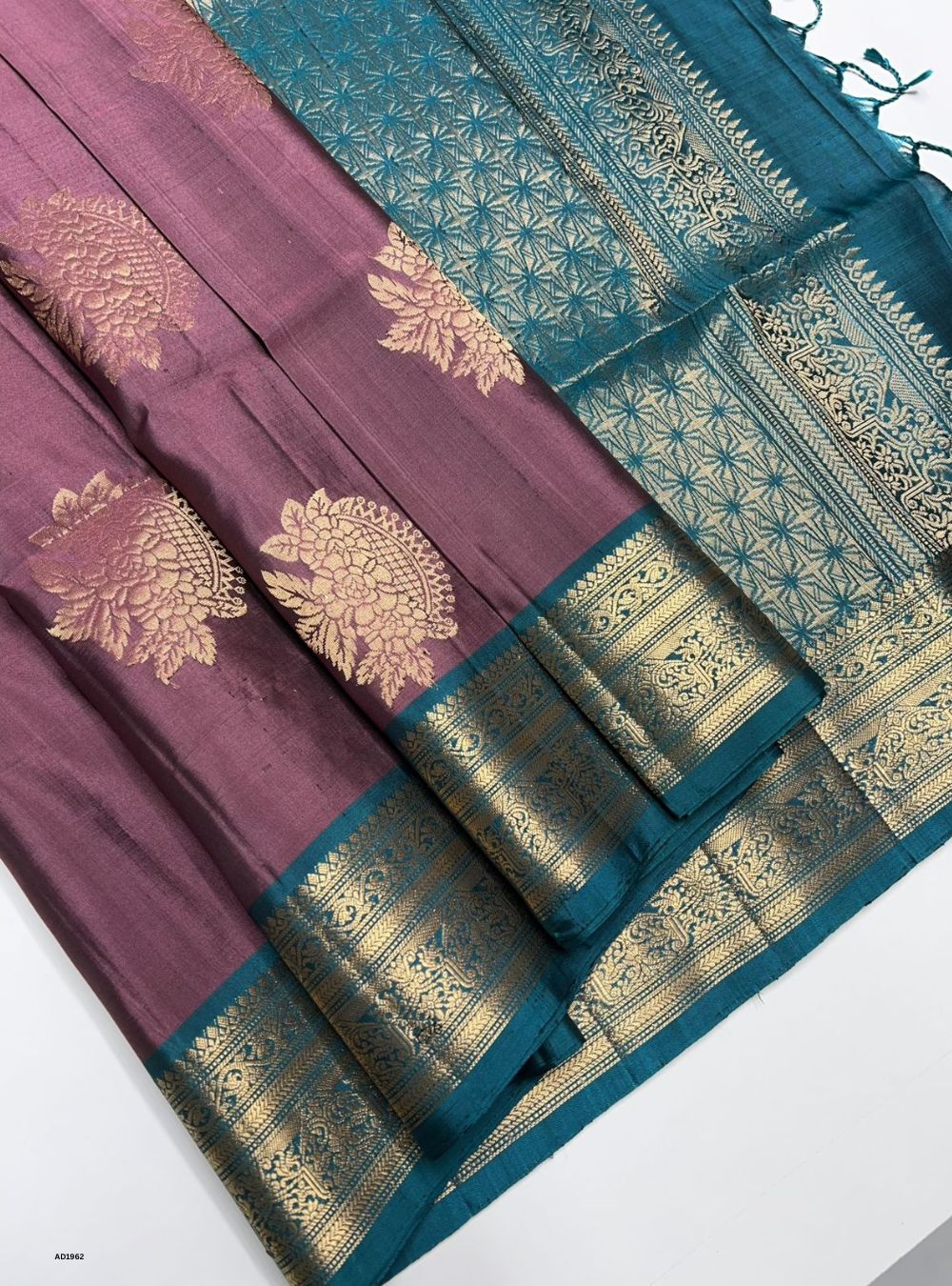Dusky Mauve & Peacock Green - Soft Silk Saree
