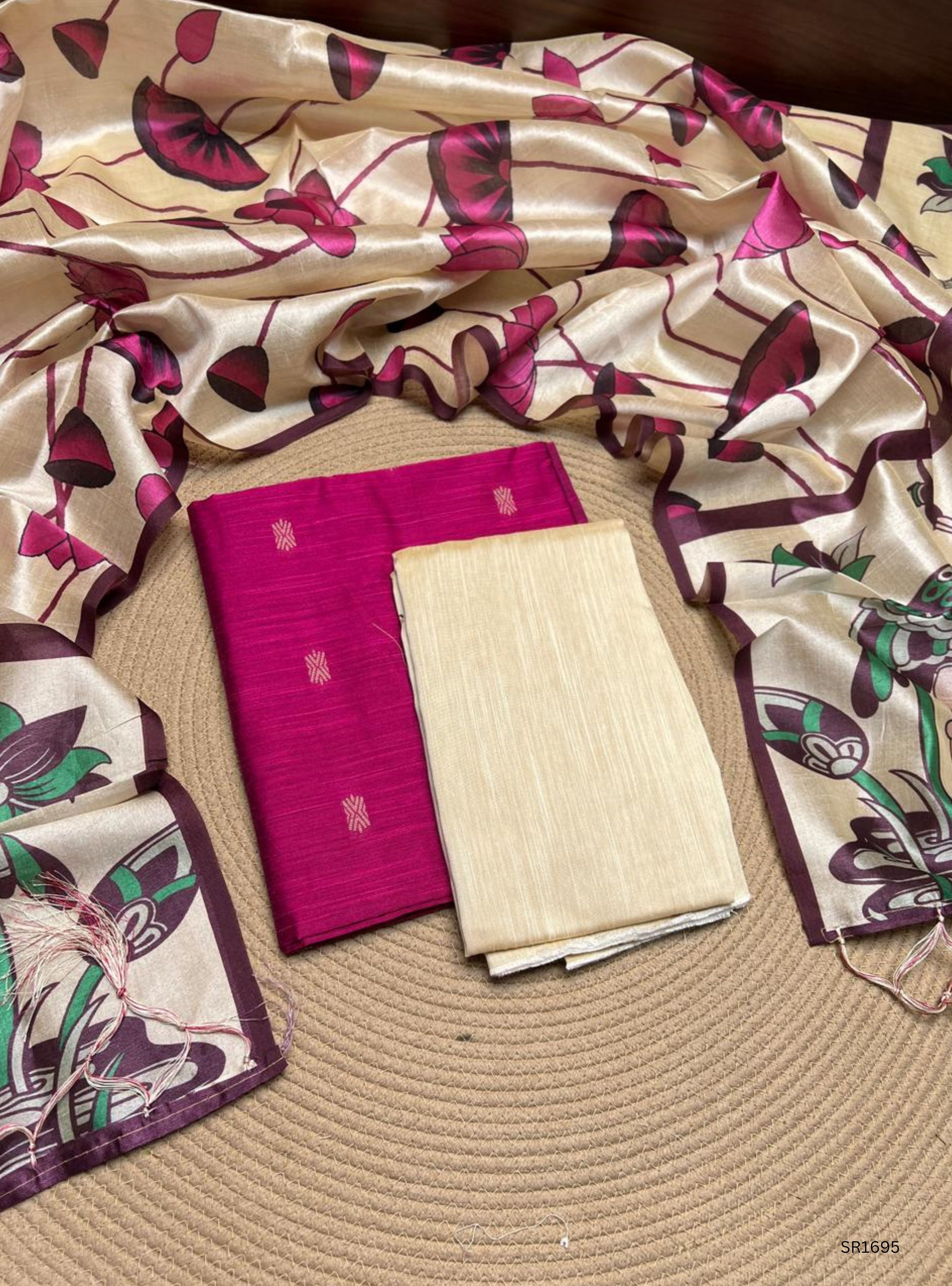 Mulberry  - Raw Silk  Unstiched Suit 3 Pc Set