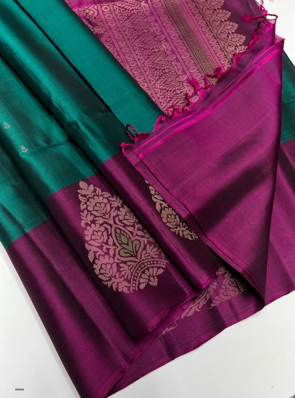 Emerald Green & Magenta -  Soft Silk Saree
