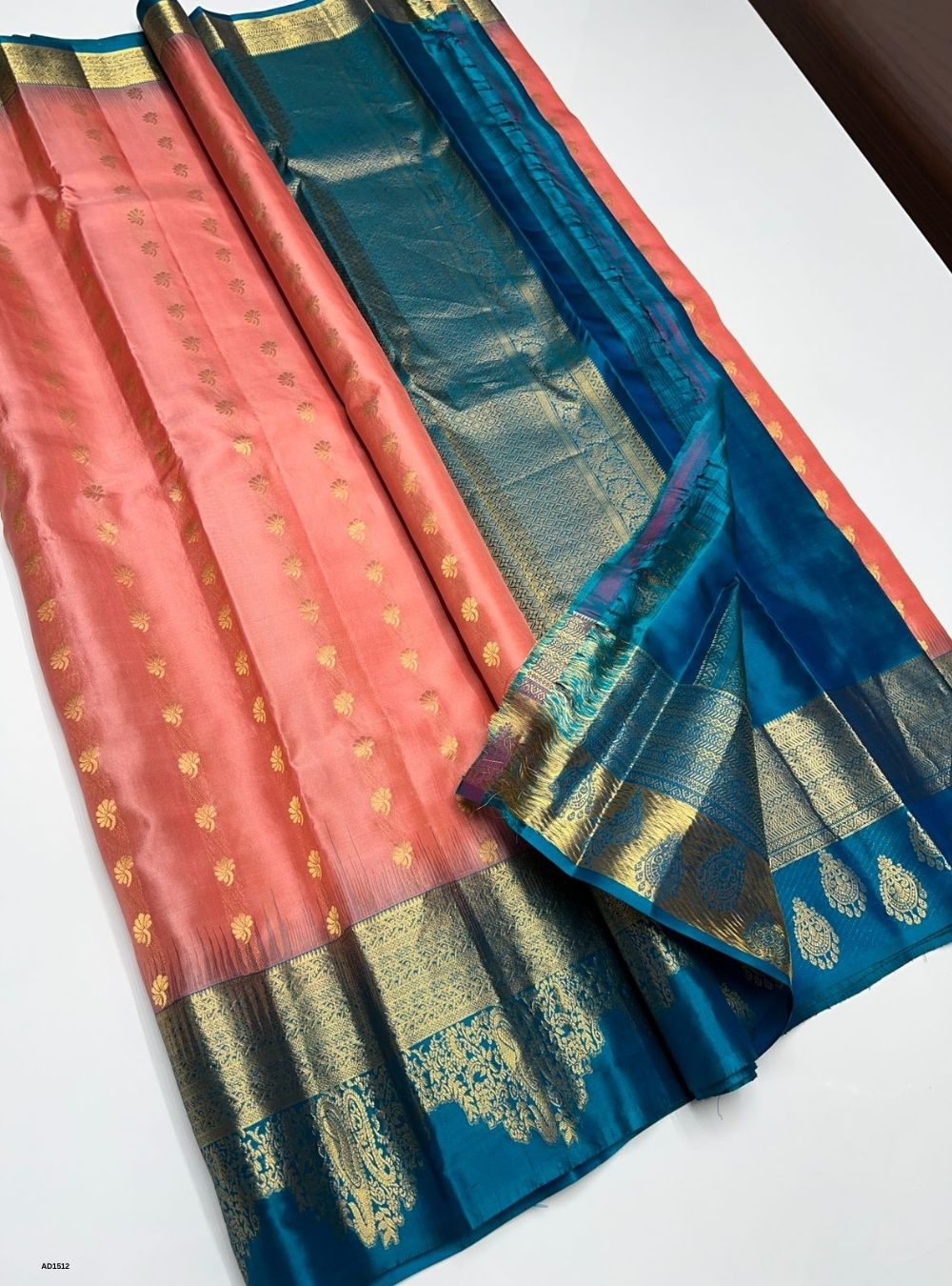 Peach & Rama Green -  Soft Silk Saree