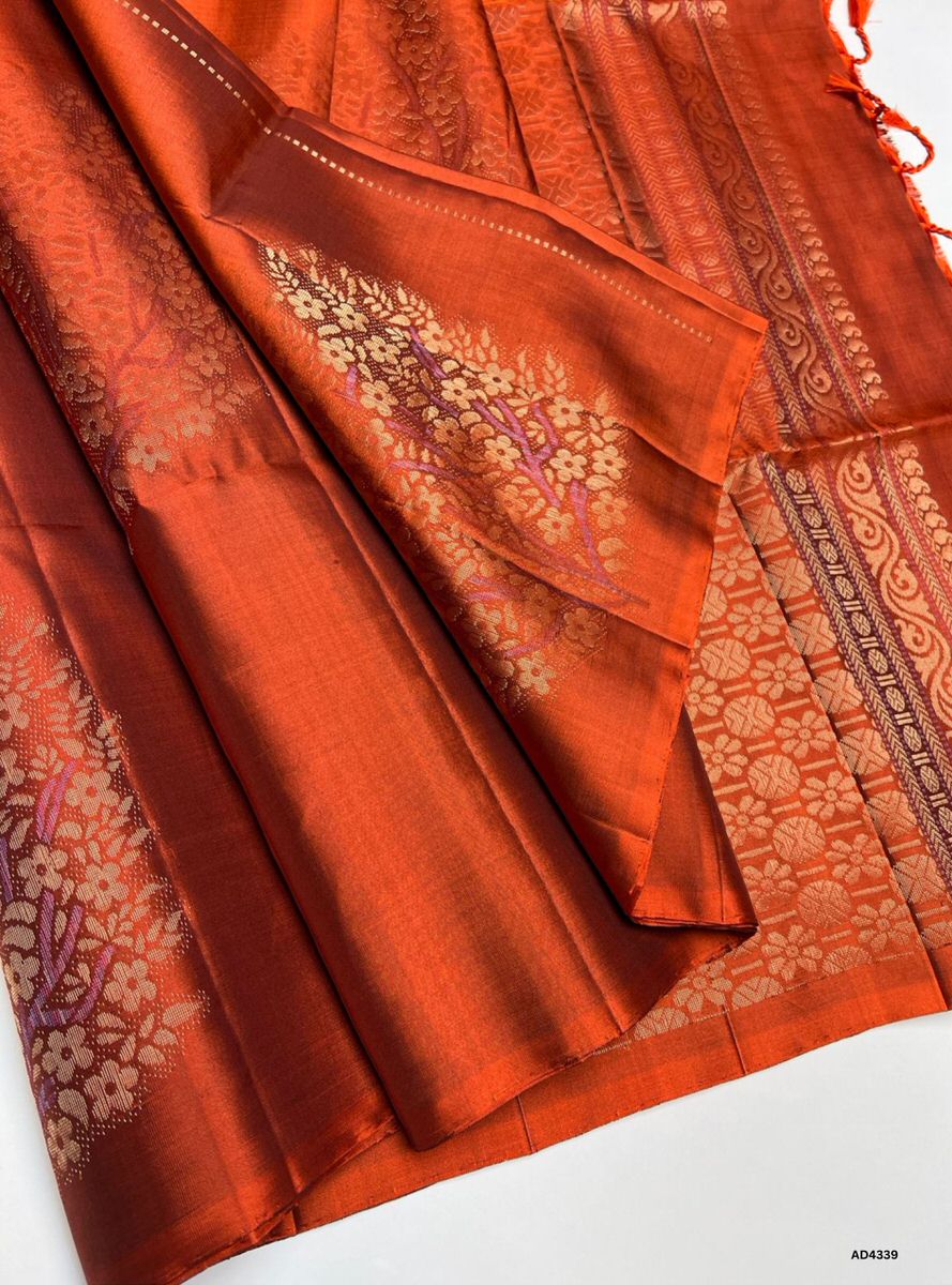 Rust Orange - Soft Silk Saree