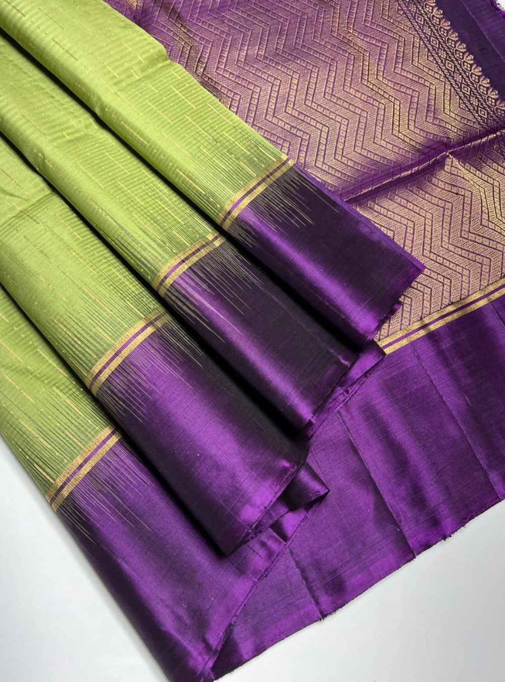 Pista Green & Purple - Soft Silk Saree