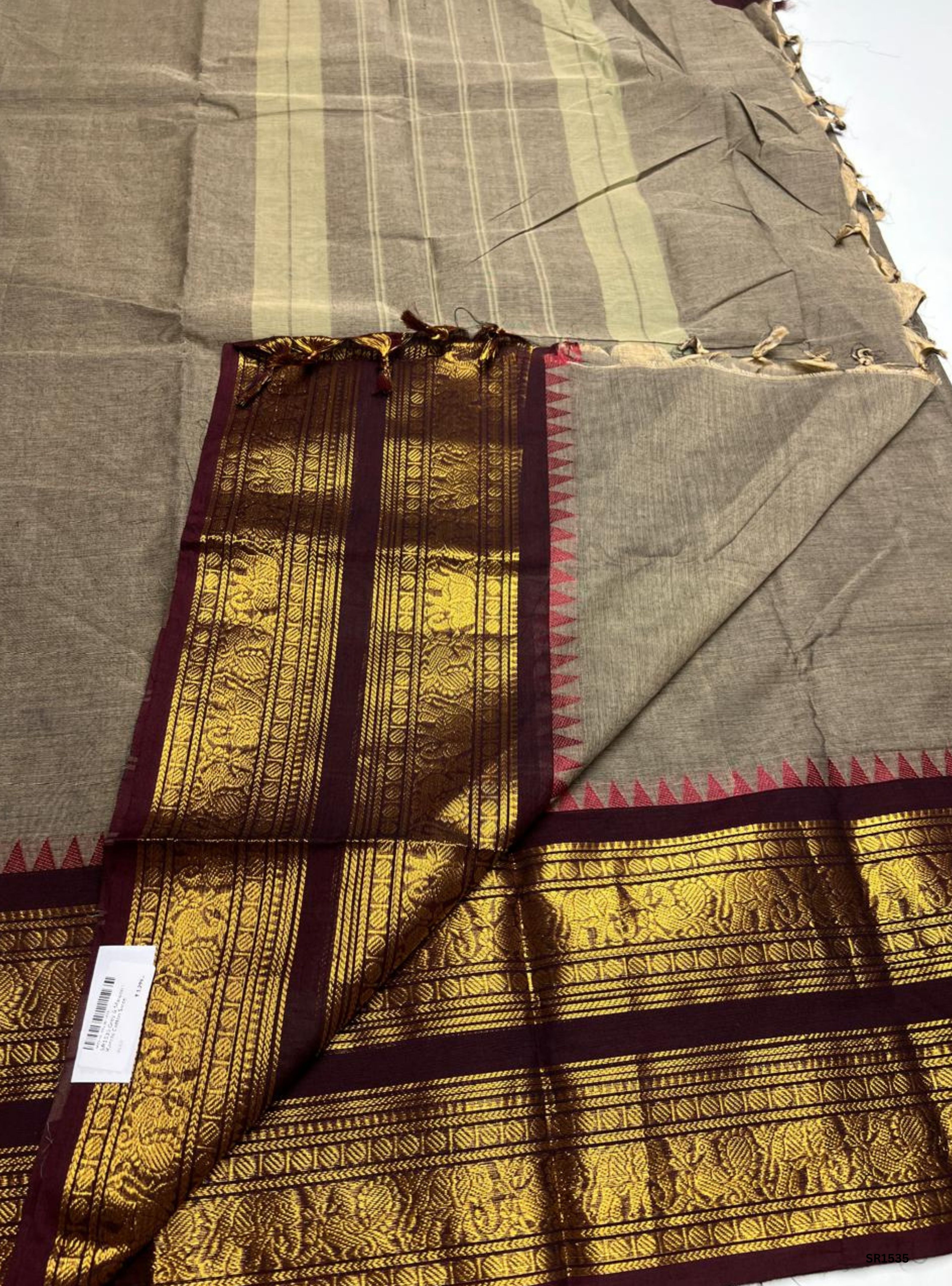 Grey  & Maroon - Kanchi Cotton Saree