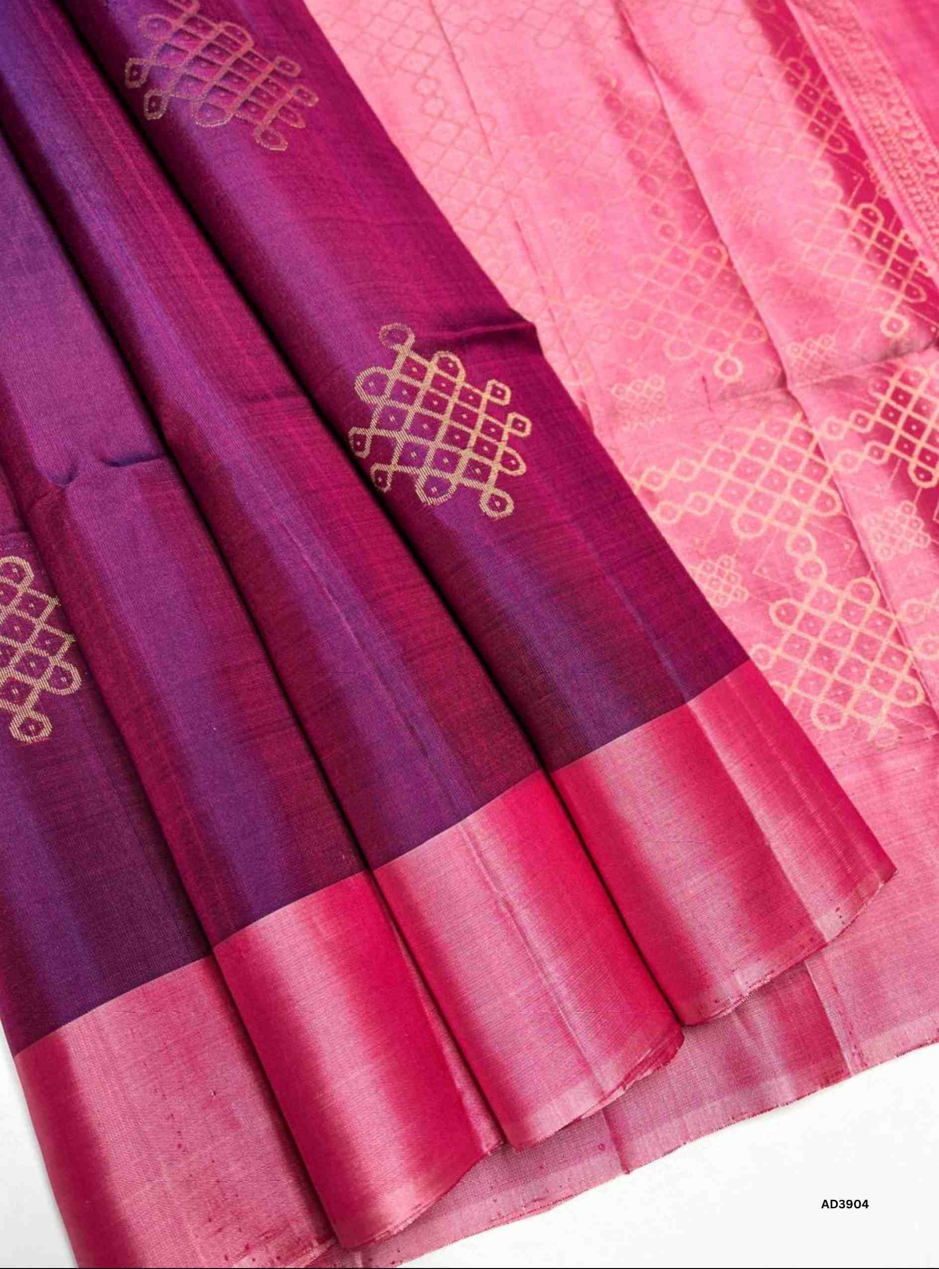 Magenta & Rose Milk Pink - Kolam Soft Silk Saree