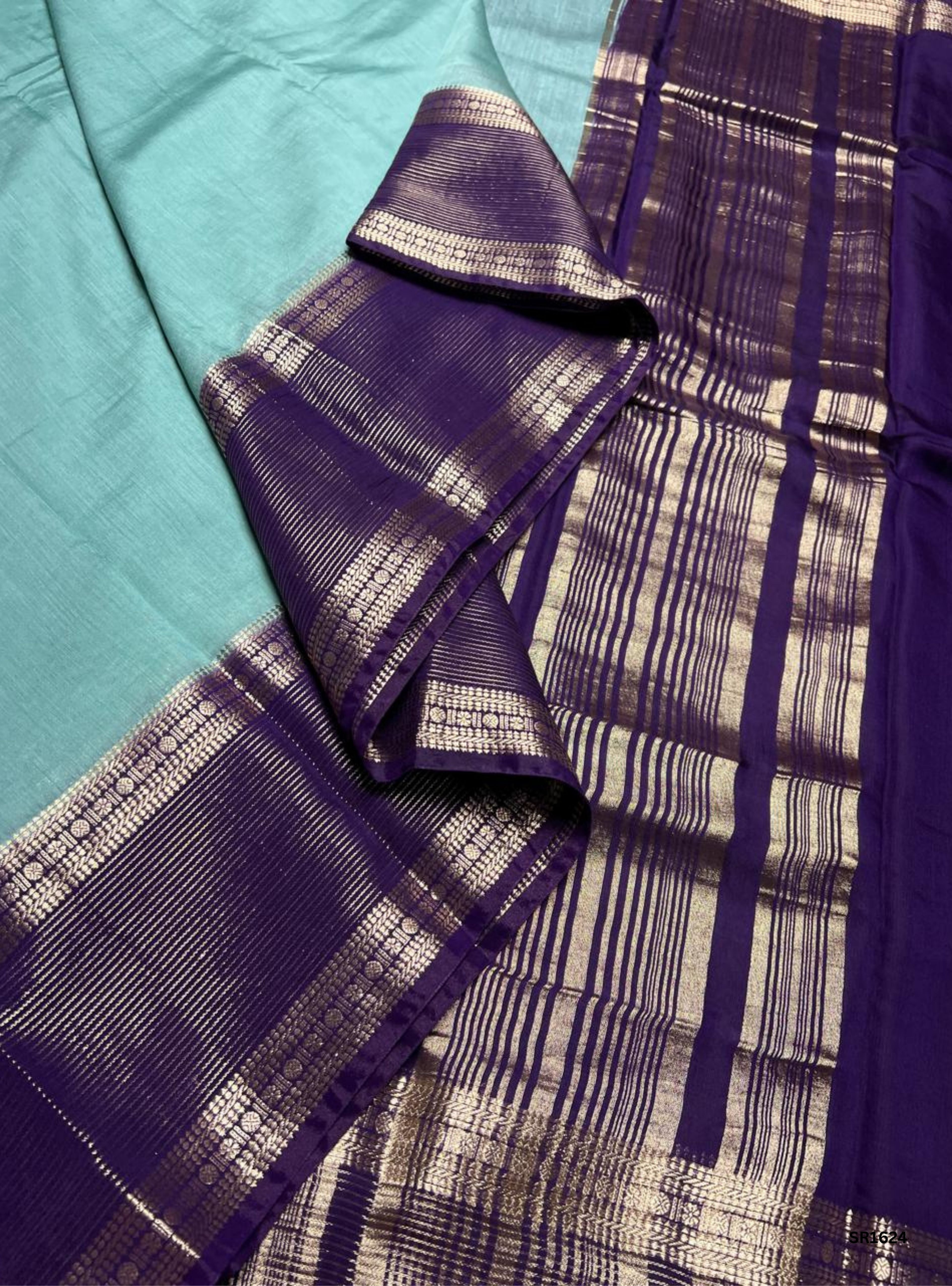 Aqua Blue & Purple - Binny Silk Saree