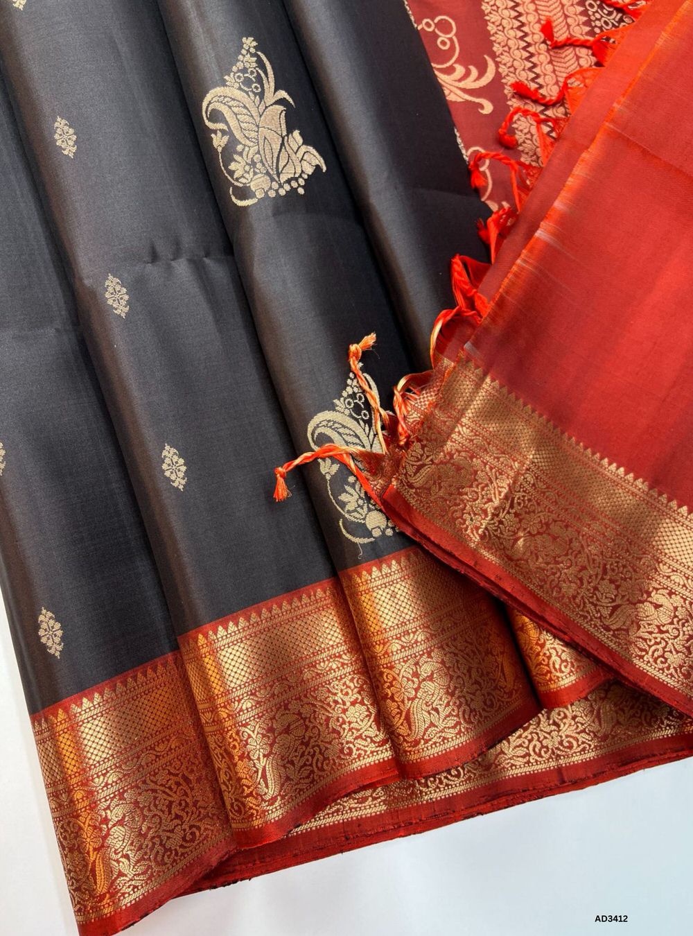Coffee Bean & Rust Orange - Soft Silk Saree