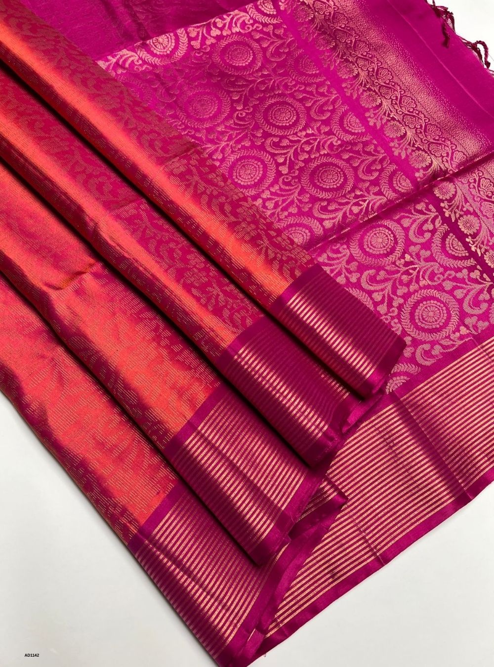 Orangish Pink - Soft Silk Saree