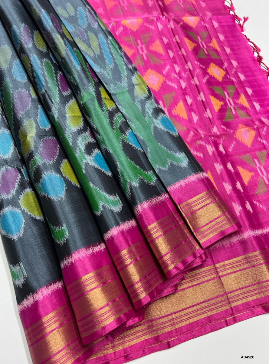 Grey & Pink - Pochampally Soft Silk saree