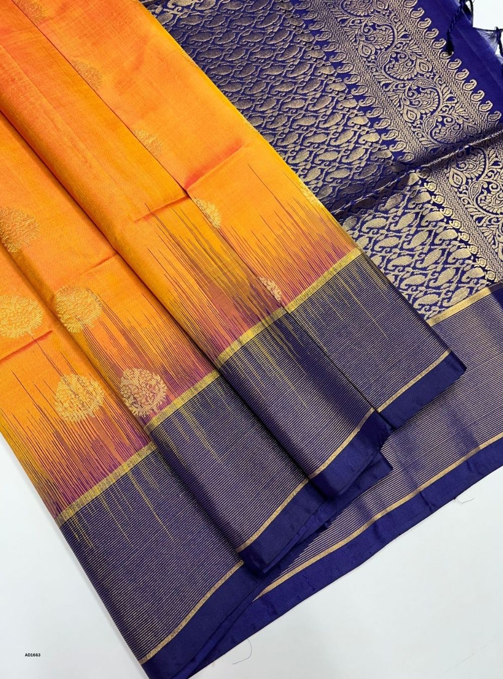 Yellow & Navy -  Soft Silk Saree