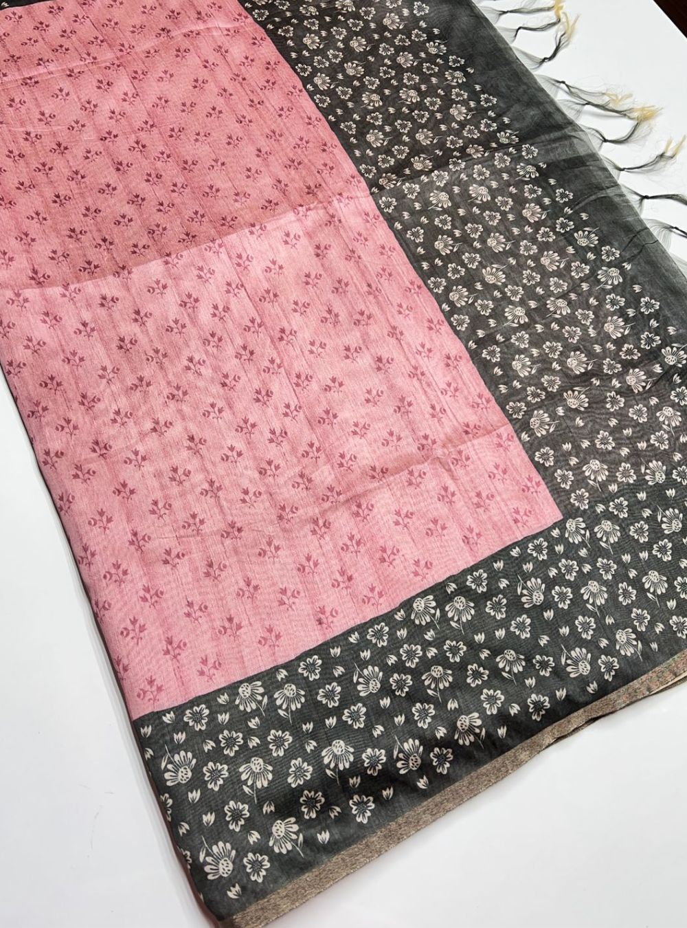 Pink & Grey - Chanderi Saree