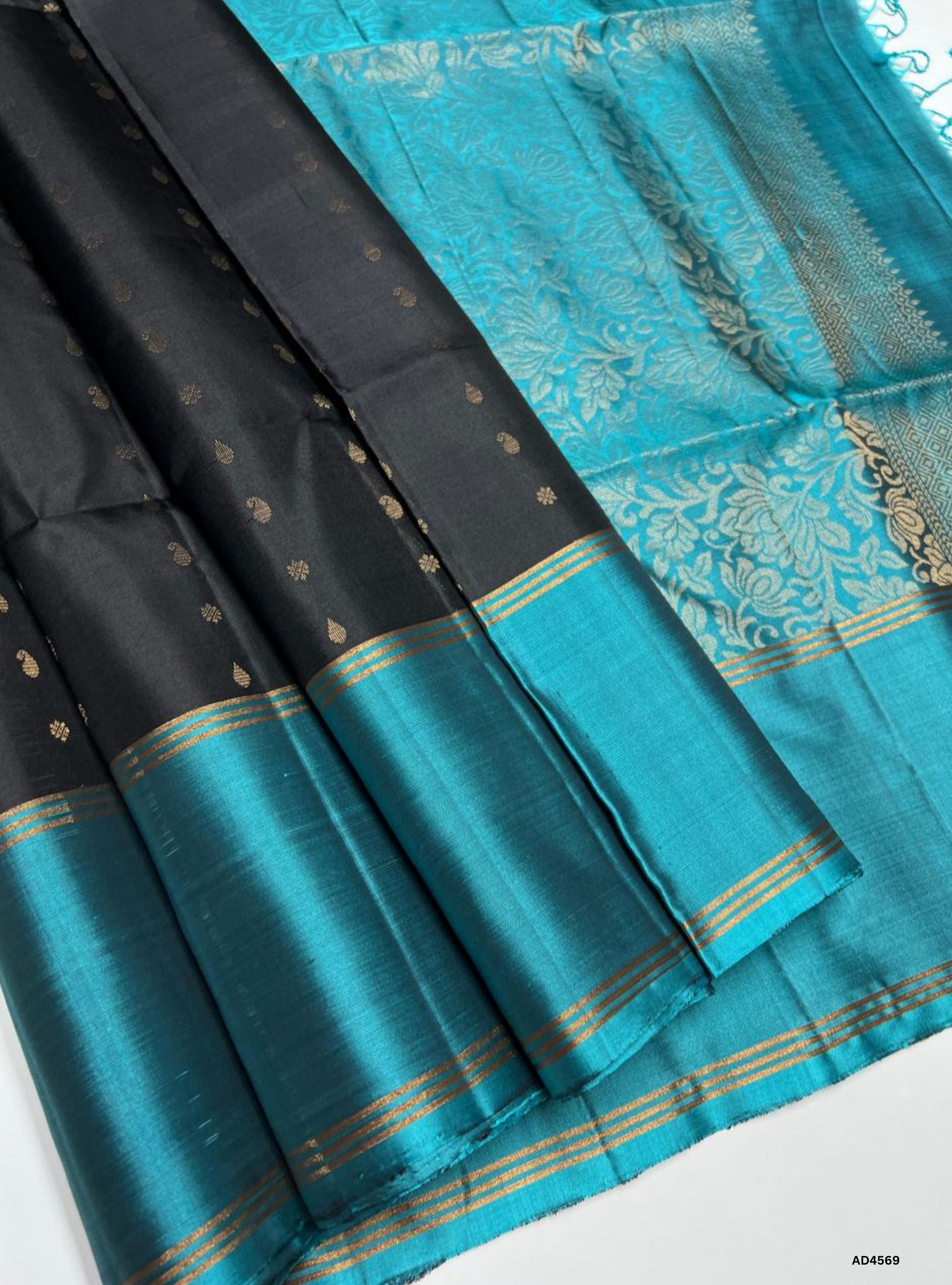 Black & Rama Blue - Soft Silk Saree