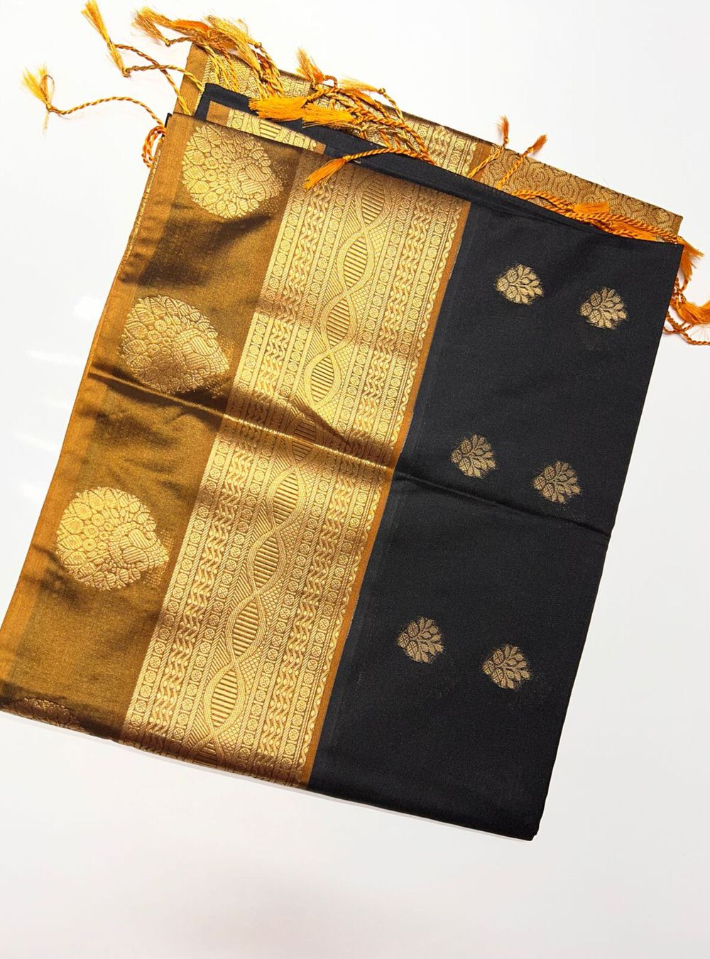 Black & Mehendi Brown - Semi Silk Saree