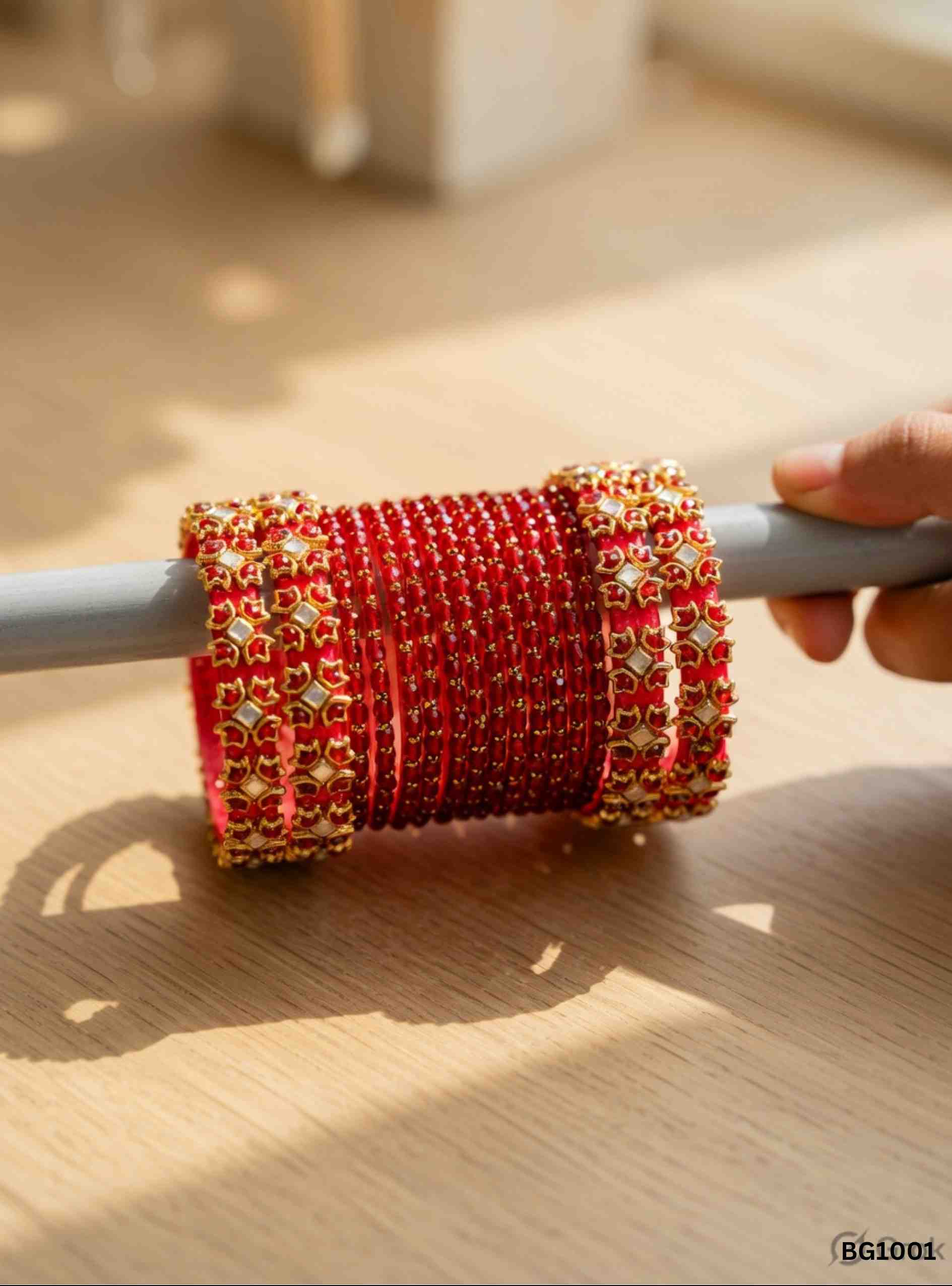 Red - Raindrop & Kundan Bangle Set