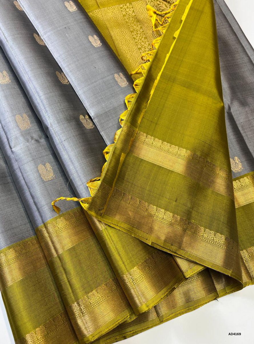 Grey & Mehndhi Green - Retta Pet Border Saree
