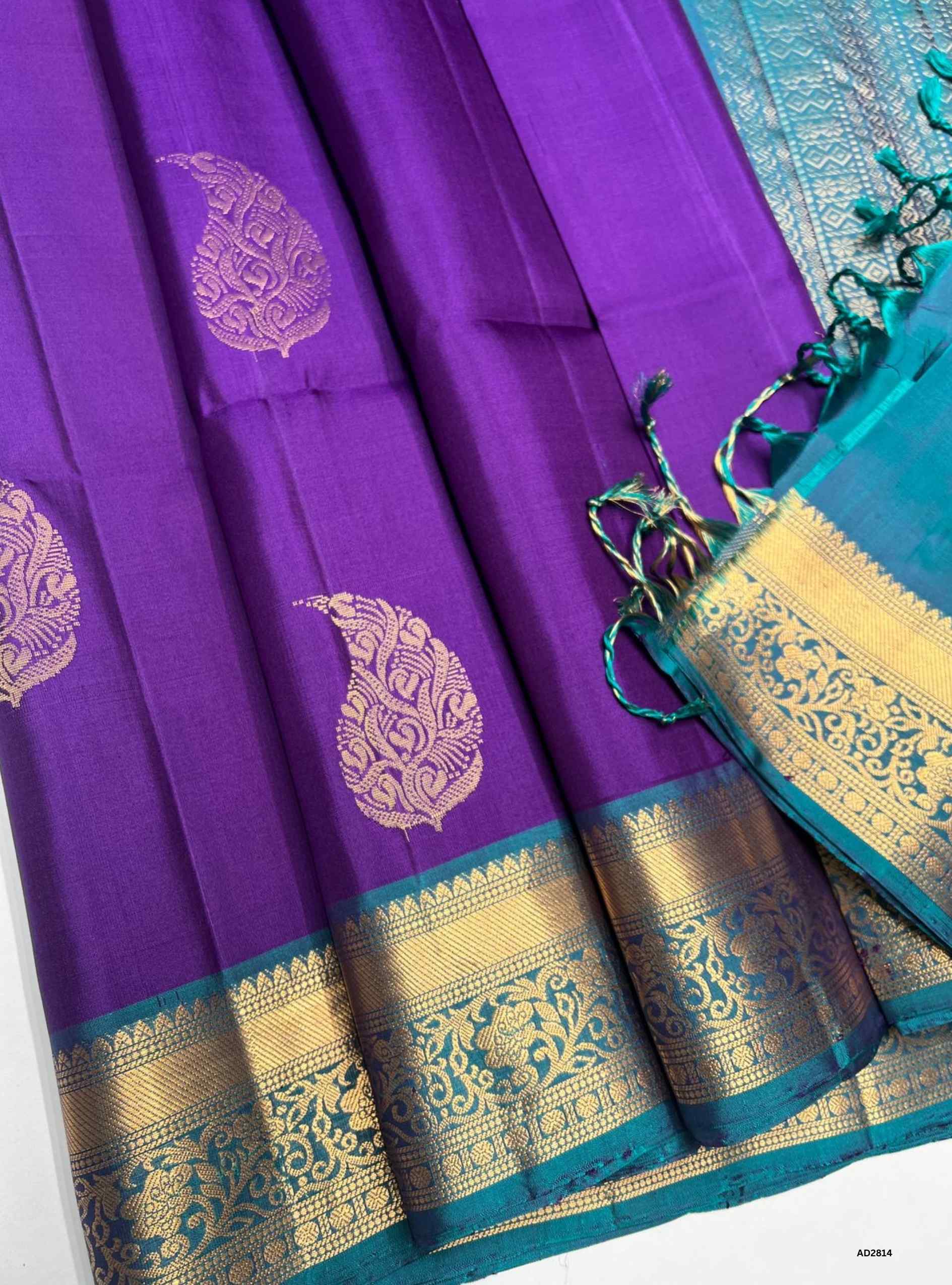 Purple & Emerald Green - Soft Silk Saree