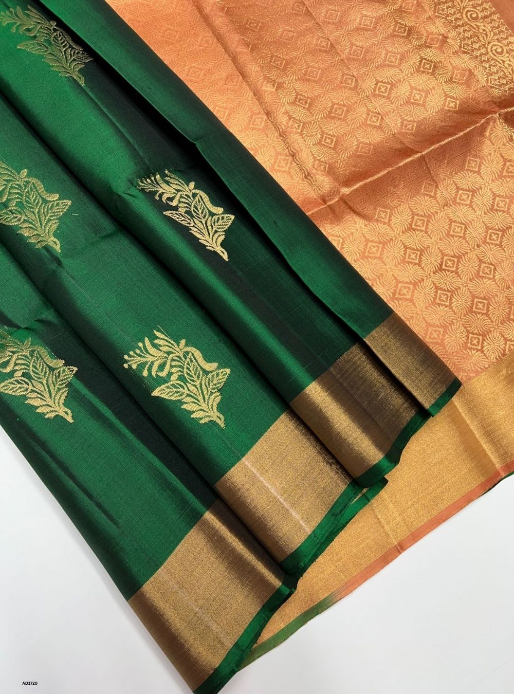 Bottle Green & Dusty Peach  - Soft Silk Saree