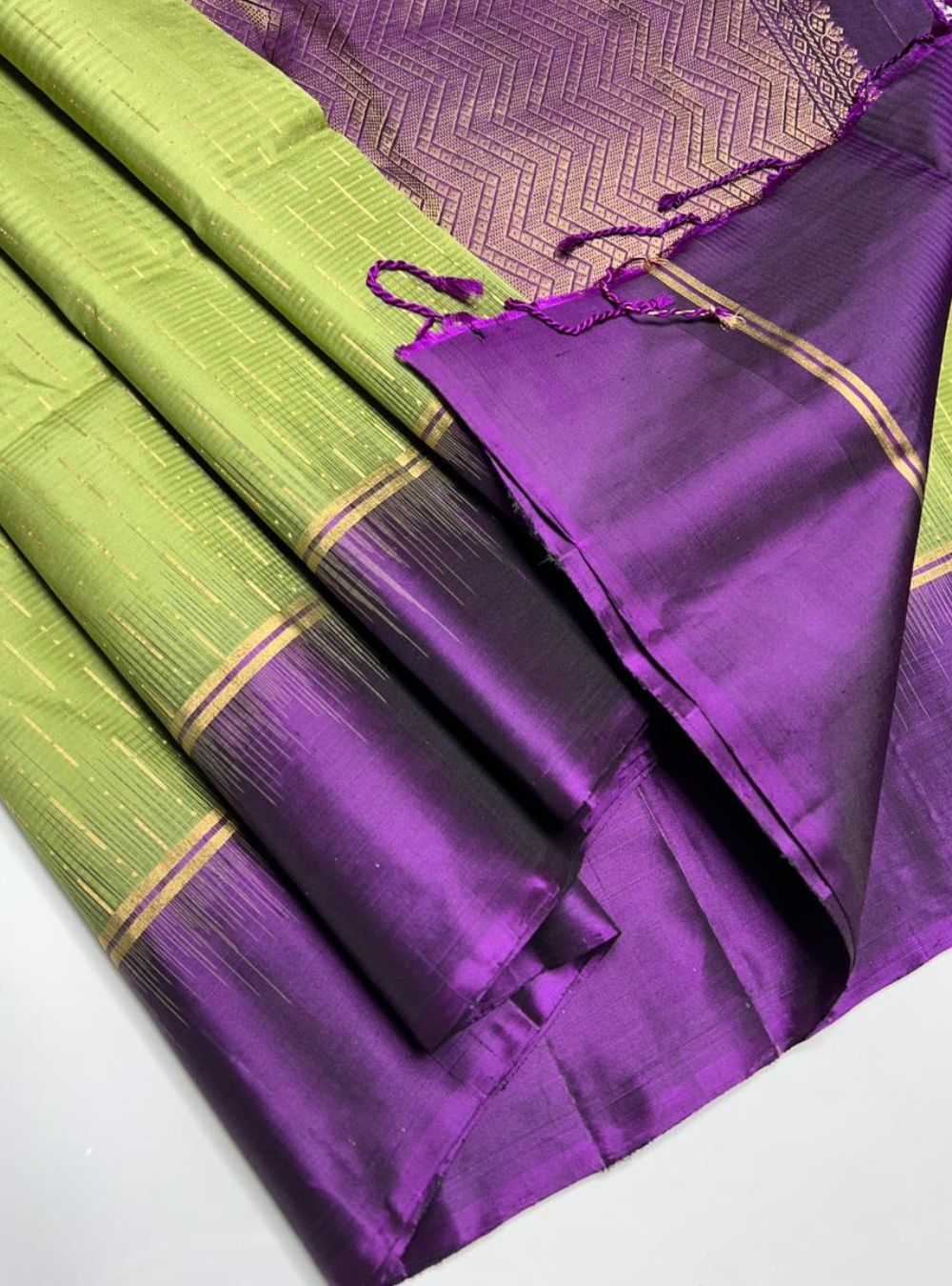 Pista Green & Purple - Soft Silk Saree