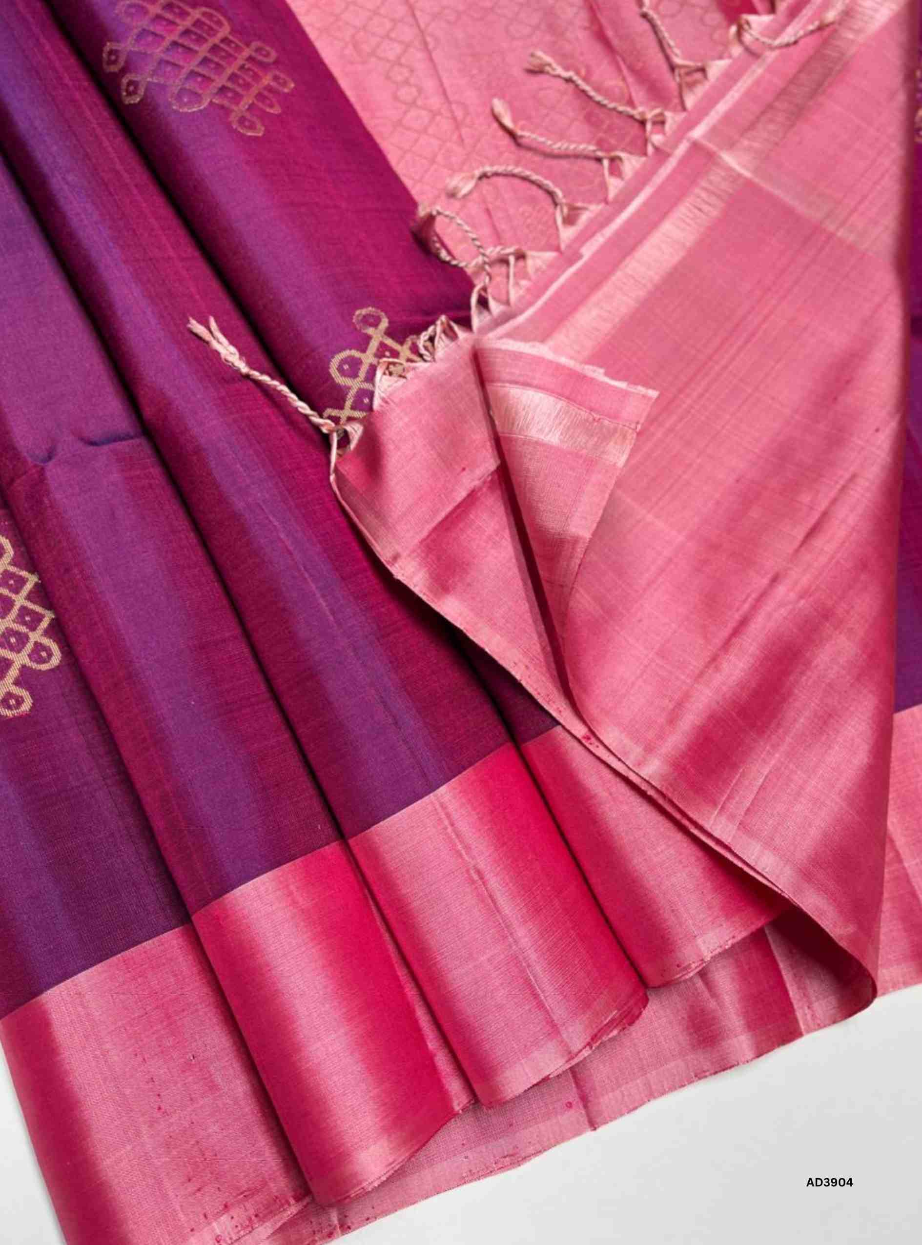 Magenta & Rose Milk Pink - Kolam Soft Silk Saree