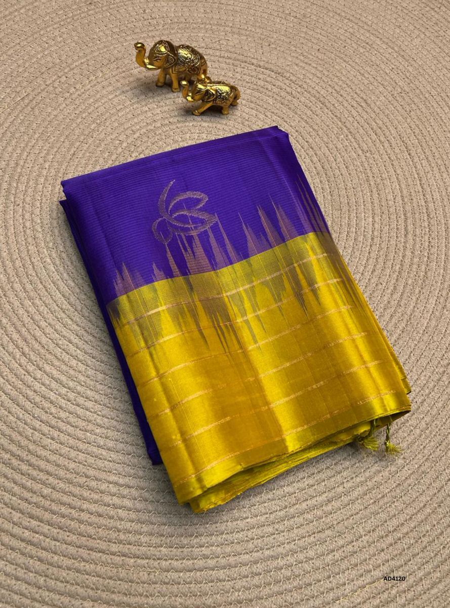 Violet & Musted Yellow - Fancy Border Soft Silk Saree