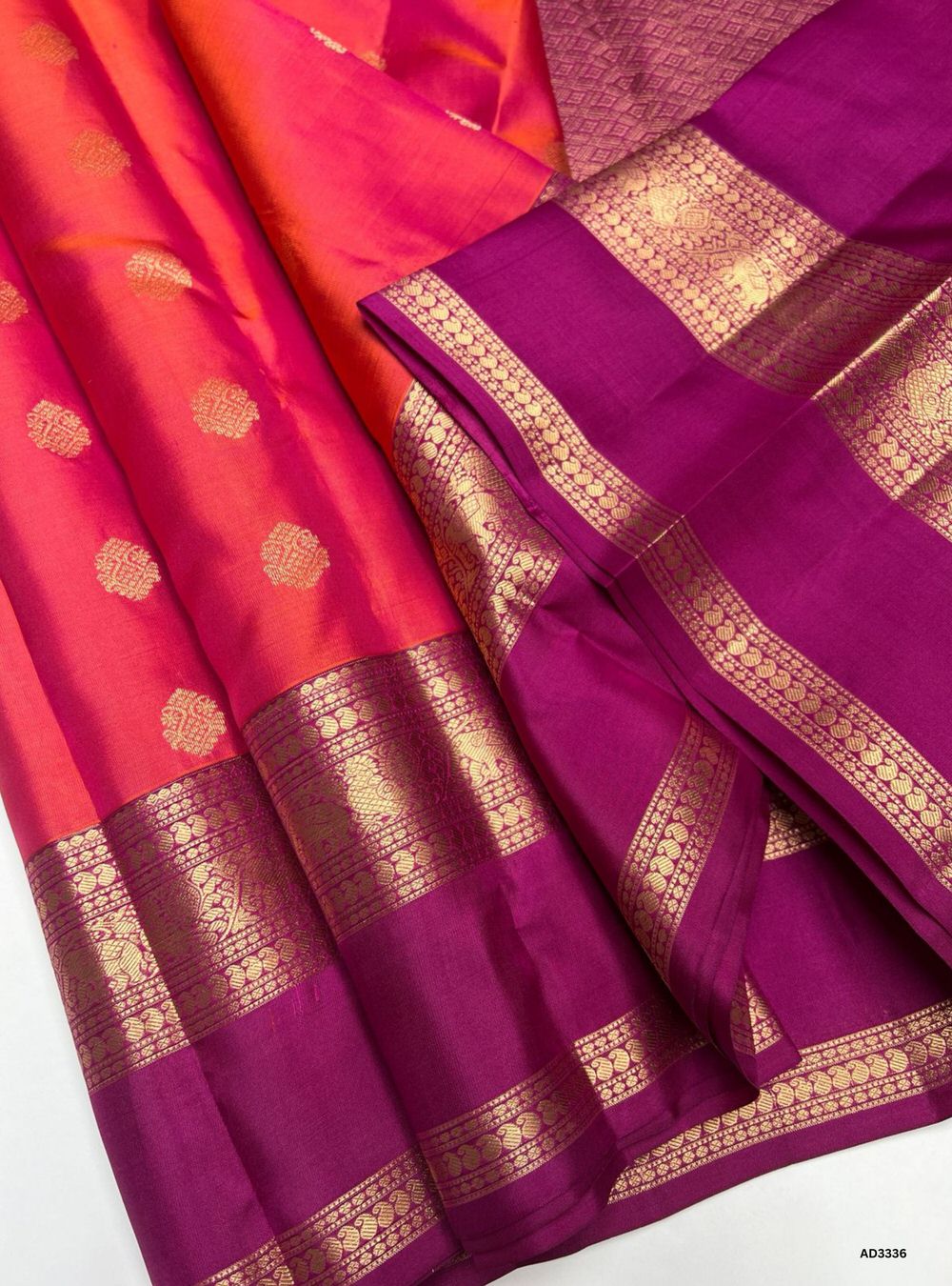 Orangish Pink & Rani Pink - Soft Silk Saree