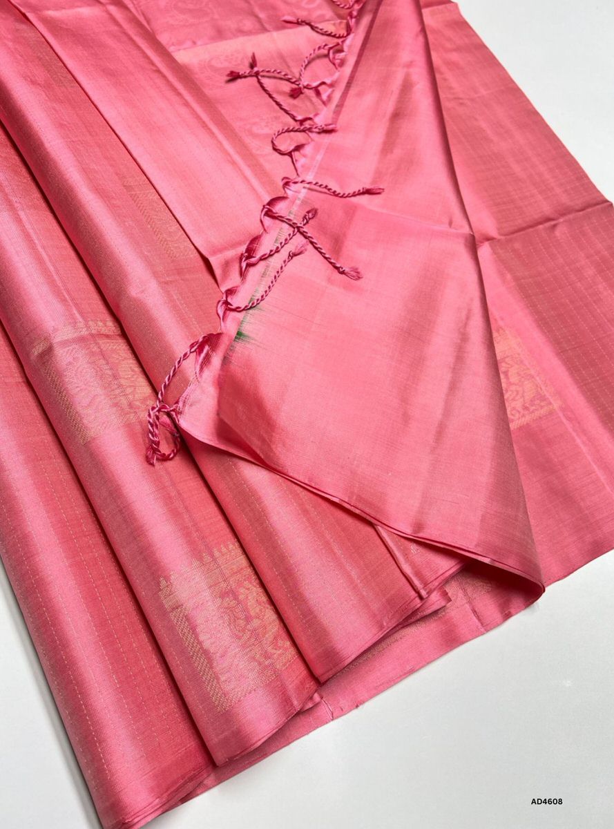 Peachish Pink - Soft Silk Saree